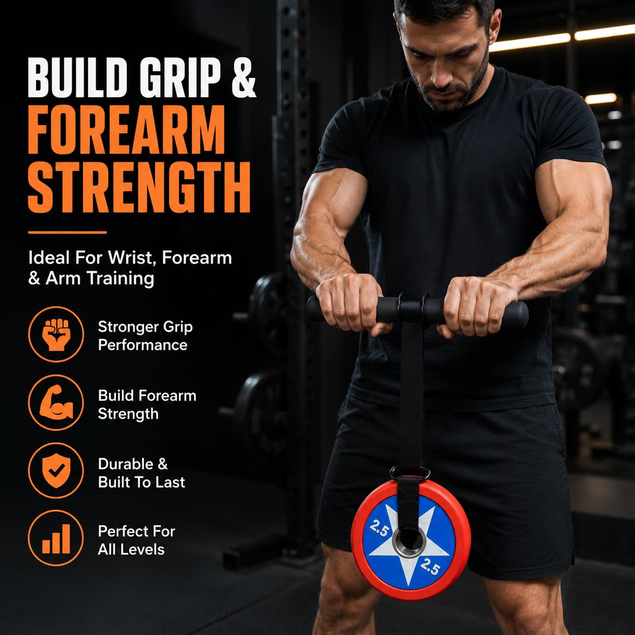 Wrist Roller Forearm Strengthener with Wrist Strap, Thick Carbon Steel Forearm Exerciser Grip Strength Trainer, 300 LB Nylon Webbing for Single-Arm Pull Training, Home Gym Wrist Trainer