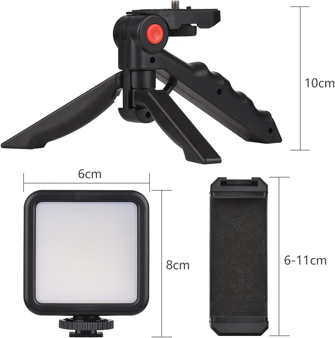 Andoer Smartphone Vlog Kit Mini LED Video Light + Cardioid Microphone + Extendable Phone Clip + Tripod with Adjustable