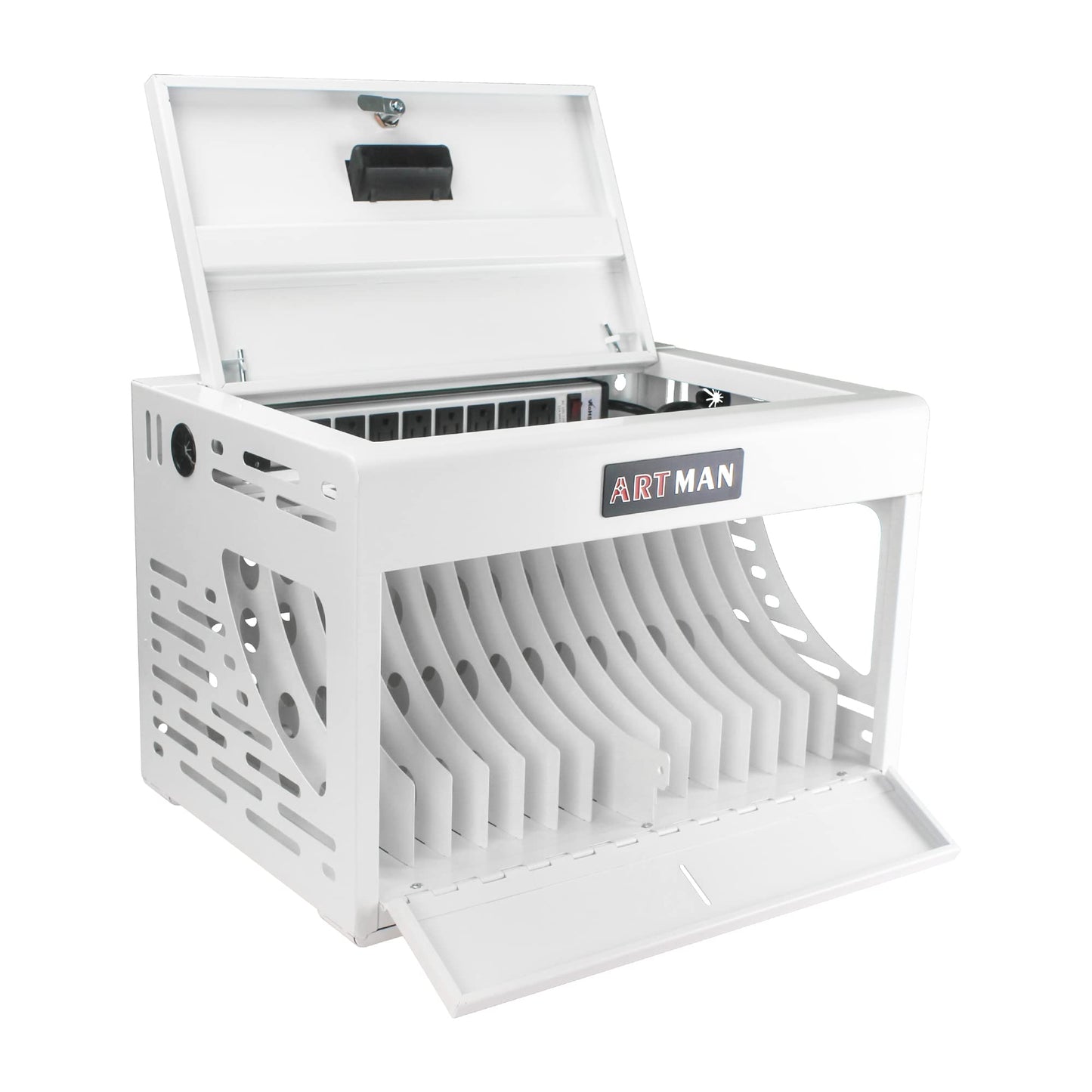 16 Device Charging Station for Laptops/Tablets/iPads/Chromebooks,16 Bay Wall-Mount Lockable Charging Cabinet with Cable Management & Power Organization,Fully Assembled Storage Cart (16 Bay-White)