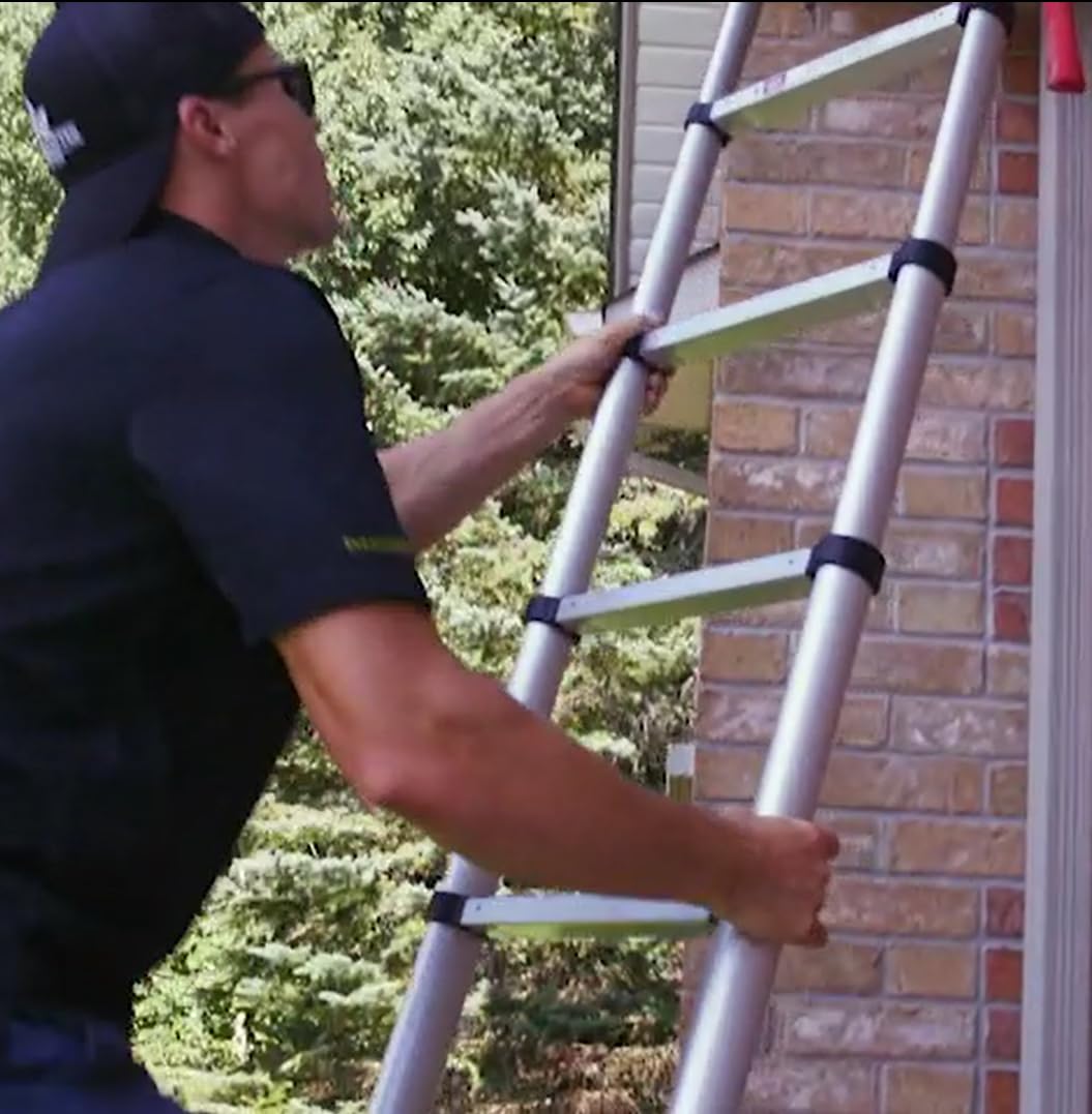 Telesteps 1400E Telescoping Extension Ladder – 10.5 ft Height, 14 ft Reach | Type 1 250 lb Rated | Lightweight Aluminum Ladder with One-Touch Retraction & Pivoting Feet