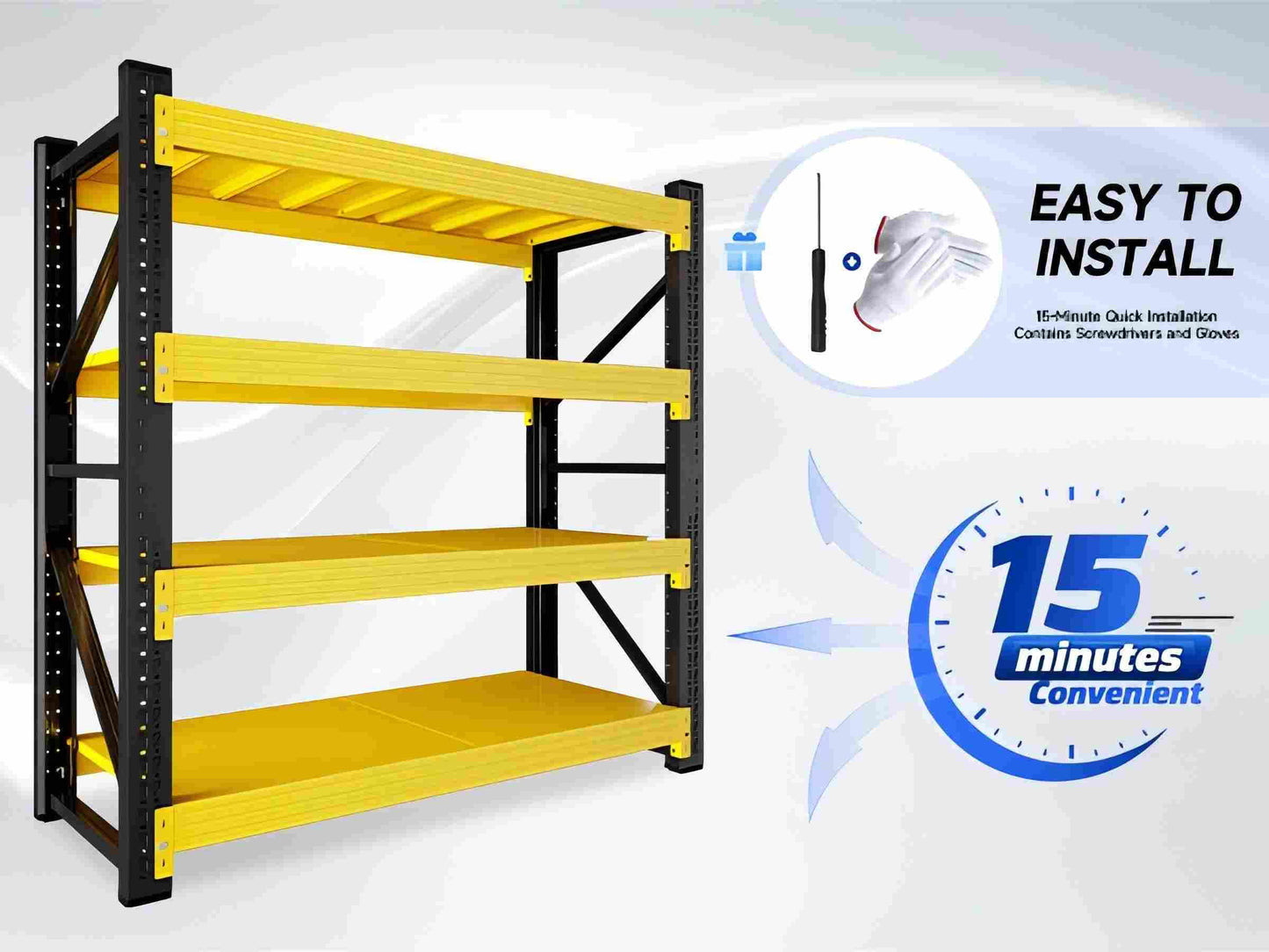 Kobito 48" W Garage Storage Shelves, 3000LBS Garage Shelving Heavy Duty Adjustable Shelving Unit, 4 Tier Metal Utitly Shelves Industrial Shelving for Warehouses,Basement,Black Yellow