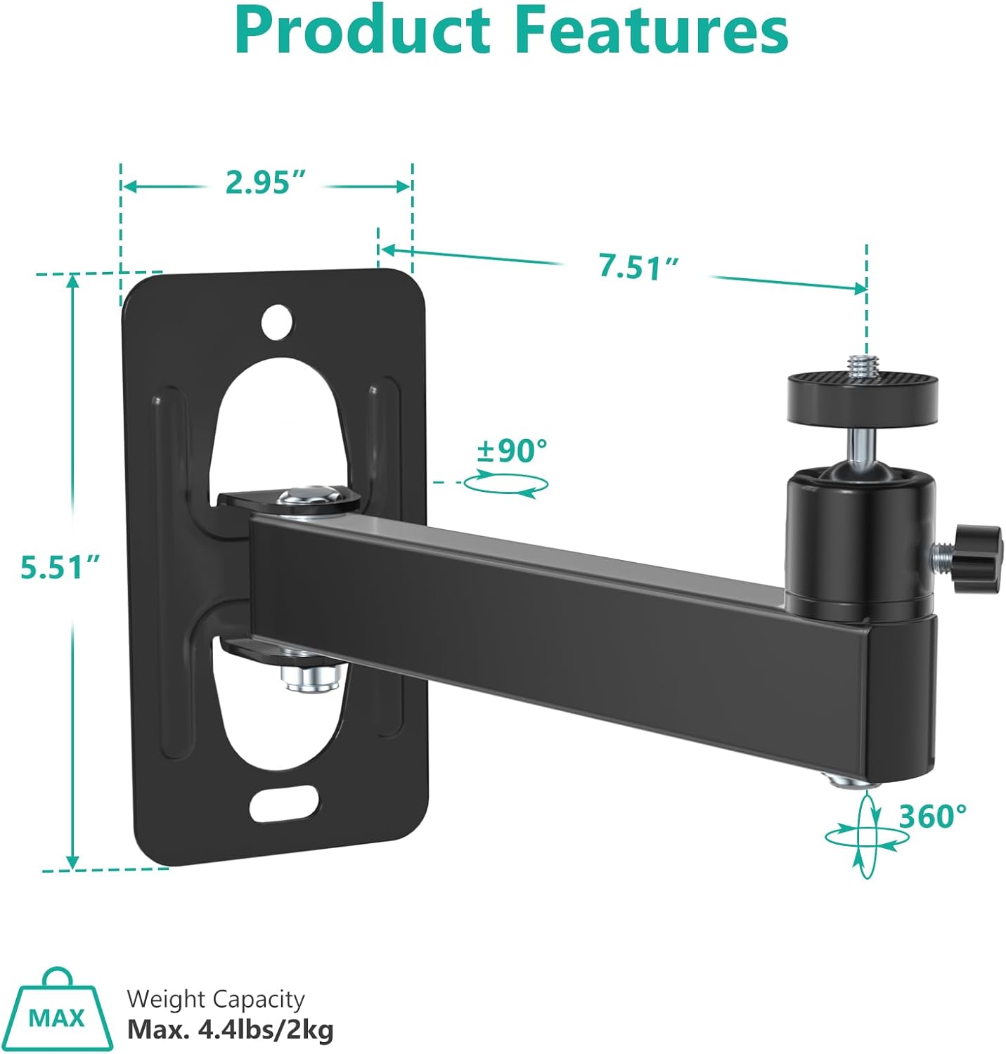 WALI 1/4" M4 M6 4.4lbs 1330LM-PMS, Mini Projector Wall Mount, Full Motion Adjustable Bracket for Screws, Hanging Holder
