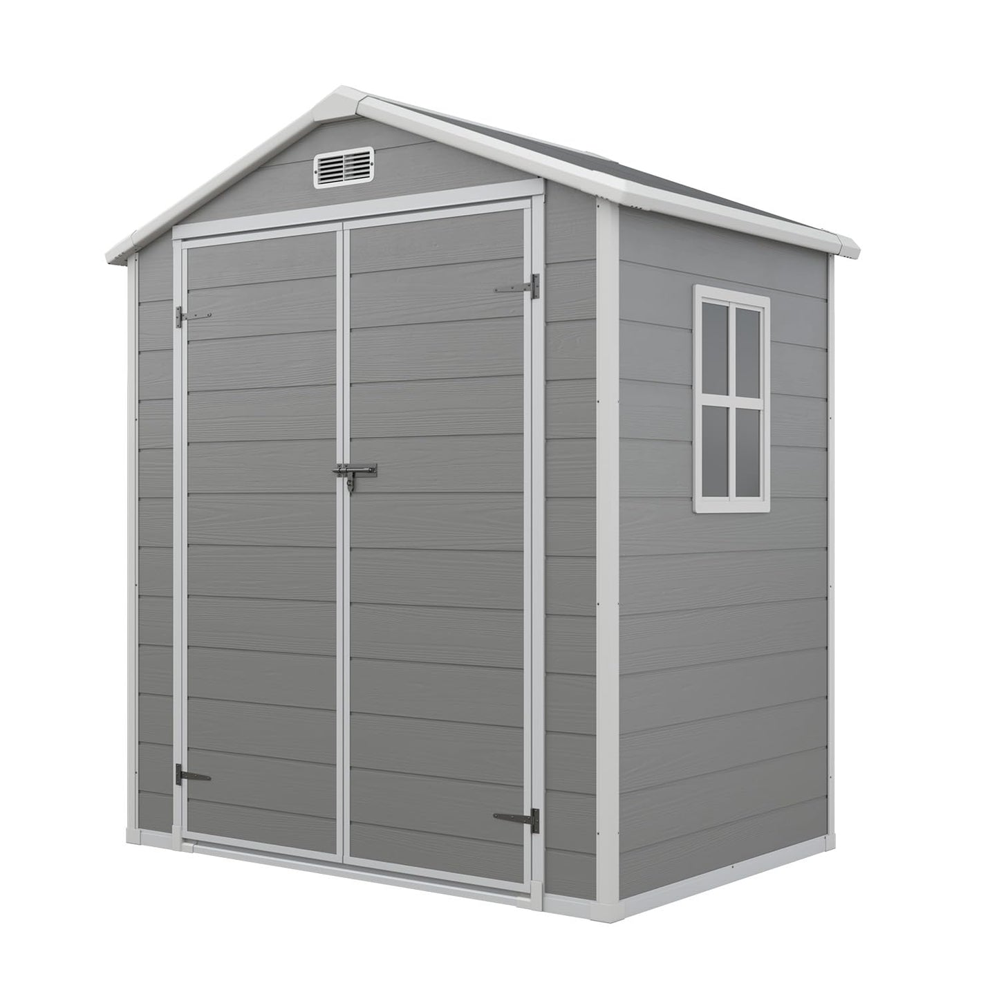 Aoxun 6x4 FT Outdoor Storage Shed, Plastic Garden Resin Shed with Floor and Window for Patio, Lawn, Outdoor Storage with Lockable Door for Bike, Tools, Garbage Can, Grey