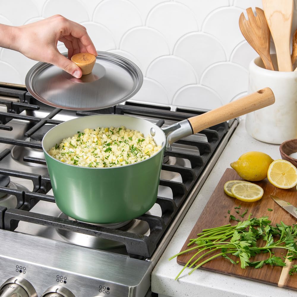 Nordic Ware Cardamom Ceramic Nonstick 3 Quart Saucepan with Lid
