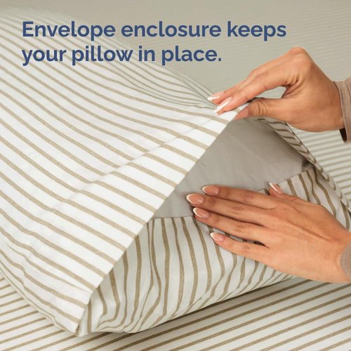 King Standard Pillow Cases - Soft Hotel Quality Covers for Comfy Bedding | Set of 4 Beige Stripes