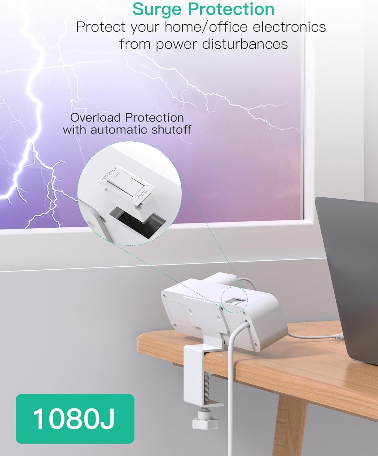 Mifaso PD30W 5Ft 4 4 (2 Desk Clamp Power Strip, Desktop Mount Surge Protector, Fast Charging Station, Extension Cord