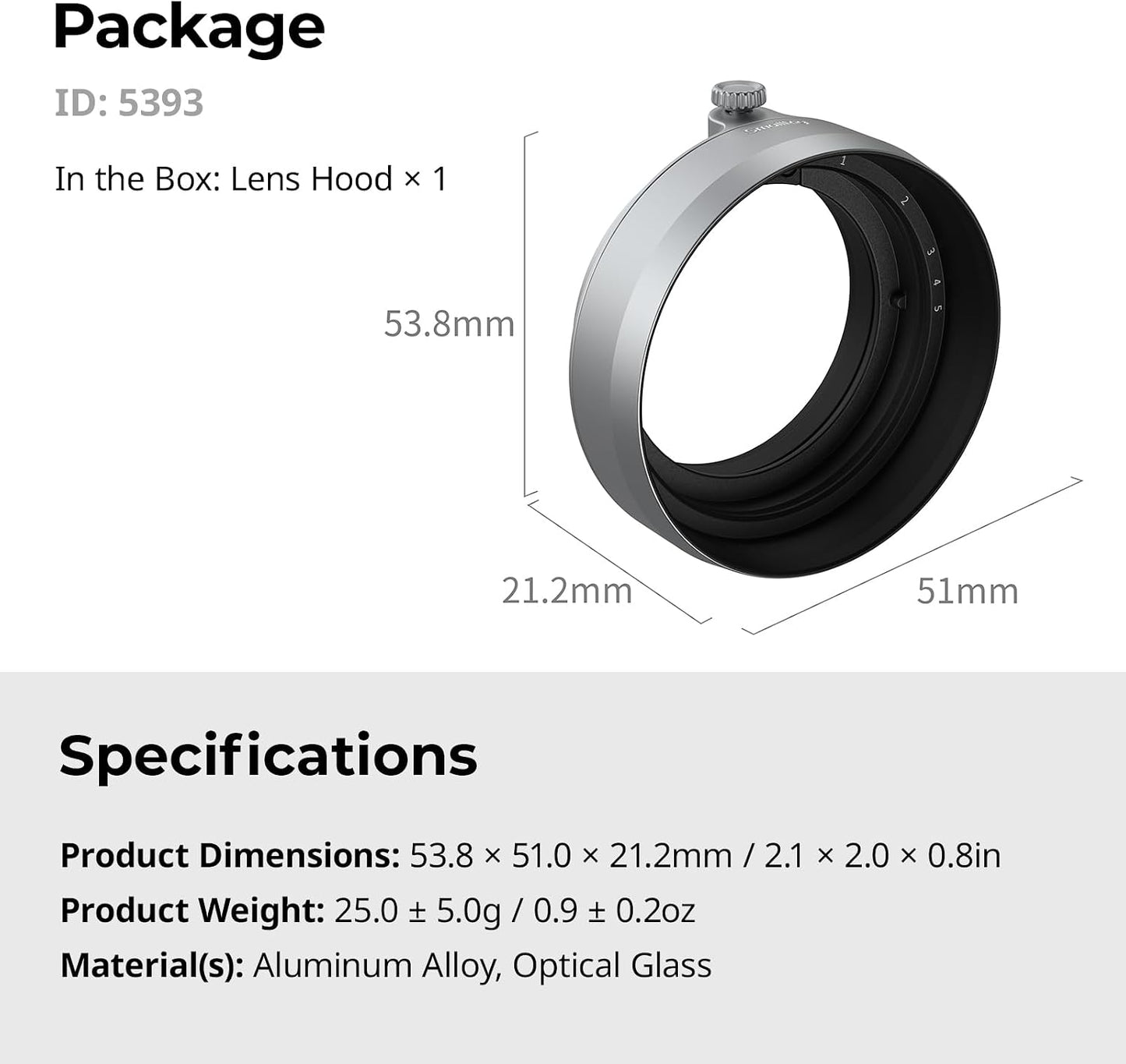 5393 SMALLRIG X Half Lens Hood Sun Shade for Fujifilm, Shading Hood, Compatible with UV/VND Filters, Aluminum Alloy