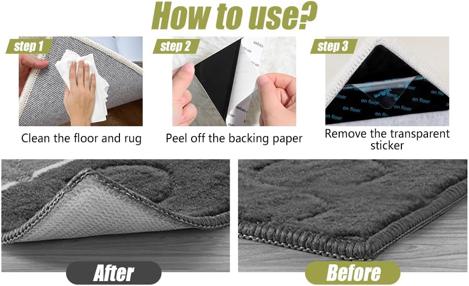 Skiennix Non-Slip Carpet Tape - 12 Pcs Double-Sided Adhesive Rug Stickers for Hardwood Floors | No Residue, BPA-Free