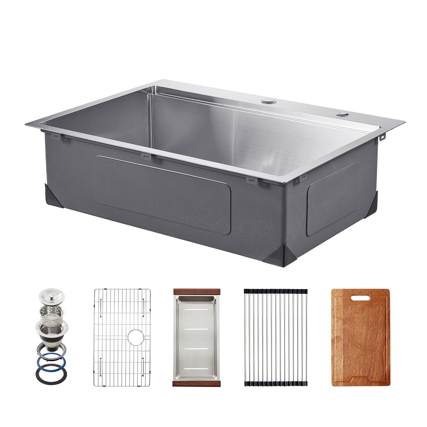 VEVOR Drop In Kitchen Sink 30 Inch Kitchen Sink Workstation, 304 Stainless Steel Top Mount Sinks, Drop-In Single Bowl with Ledge & Multiple Accessories Sink for RV, Prep Kitchen, Bar 30 x 22 x 9inch