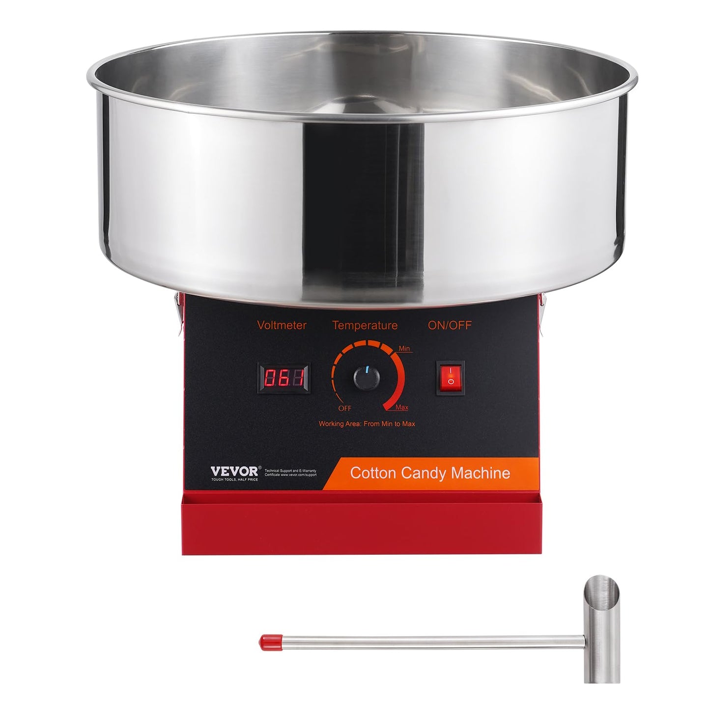 VEVOR Cotton Candy Machine Commercial, 1000W Electric Floss Maker with Stainless Steel Bowl, Sugar Scoop, Storage Drawer, Perfect for Home, Carnival, Kids Birthday, Family Party, Red