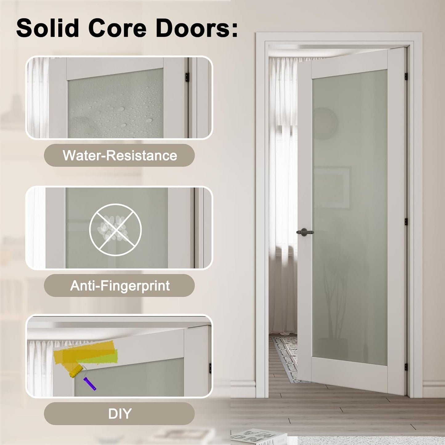 CRUTOP 30''x80'' 15 Lite Clear Glass Interior Door Slab Shaker, Pre-Built Panel for Barn Doors, Pocket Doors, French Door; for Pantry, Bedroom, Closet, Laundry&Bathroom White Prefinish&Paintable