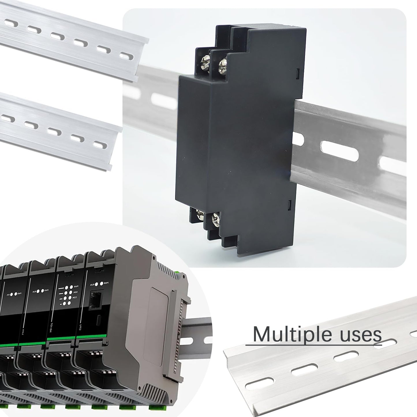 YOLCAR Silver Aluminum Rails, 2 Pack, 200mm Long x 35mm Wide x 7.5mm High, Perfect for Manufacturing Units and Control Panels in Telecommunications and Automation Industries