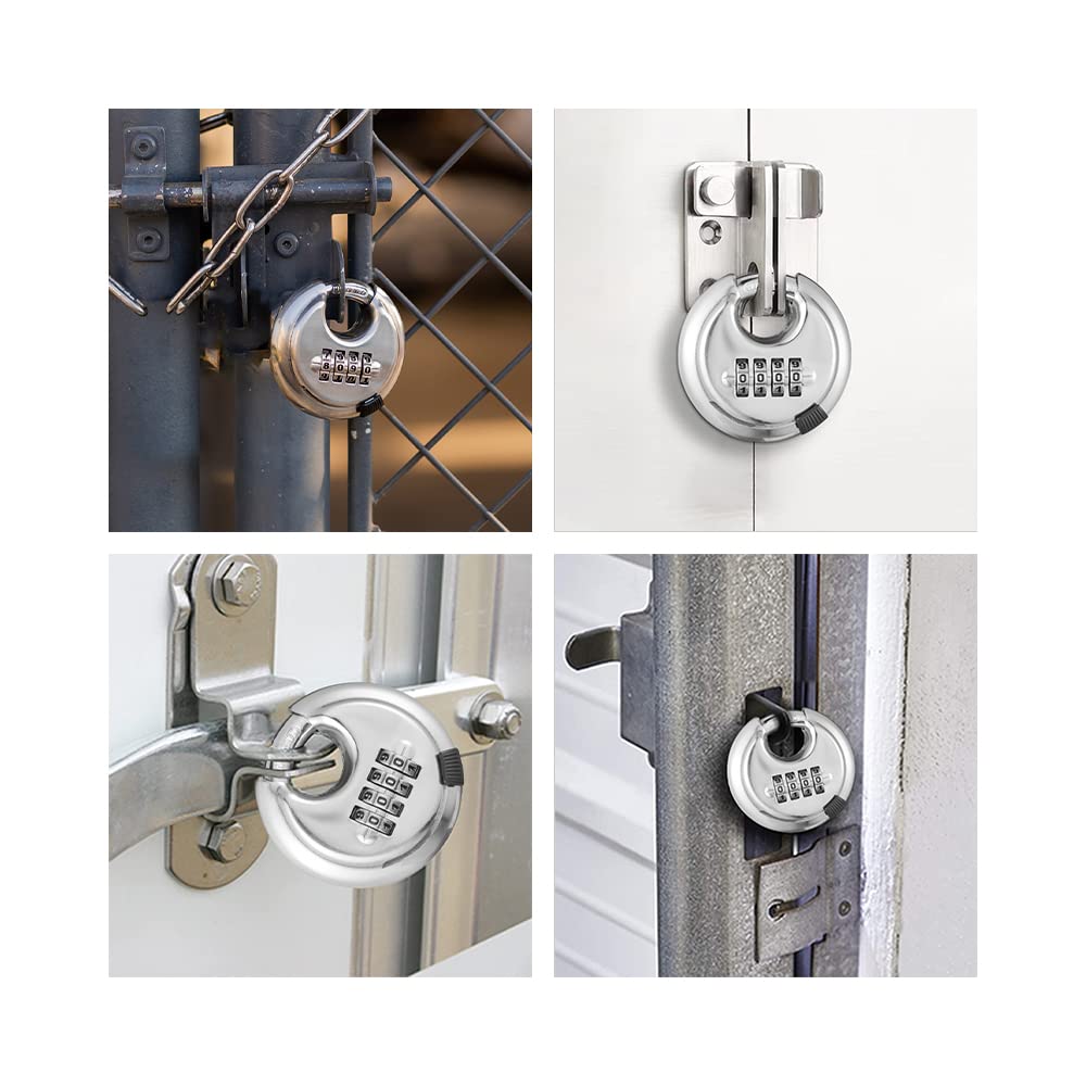 CINCINNO 4 Digit Combination Lock, Combination Disc Padlock with Hardened Steel Shackle Combo Padlock for Sheds, Locker, Storage Unit, Gym and Fence (8 Pcs)