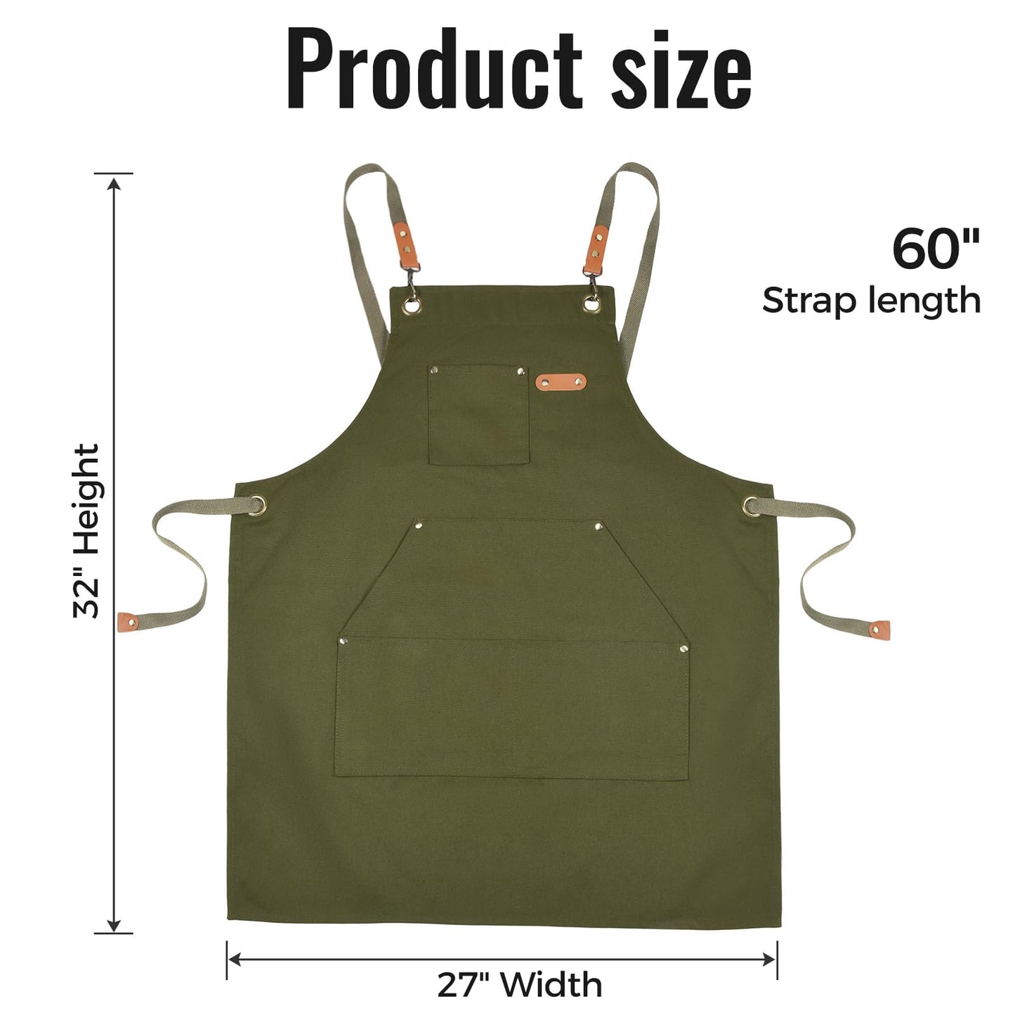 HYVOROS Chef Apron for Men Women with Straps,Canvas apron with pockets, Adjustable, Durable, and Stylish Aprons for BBQ Kitchen (Olive Green)