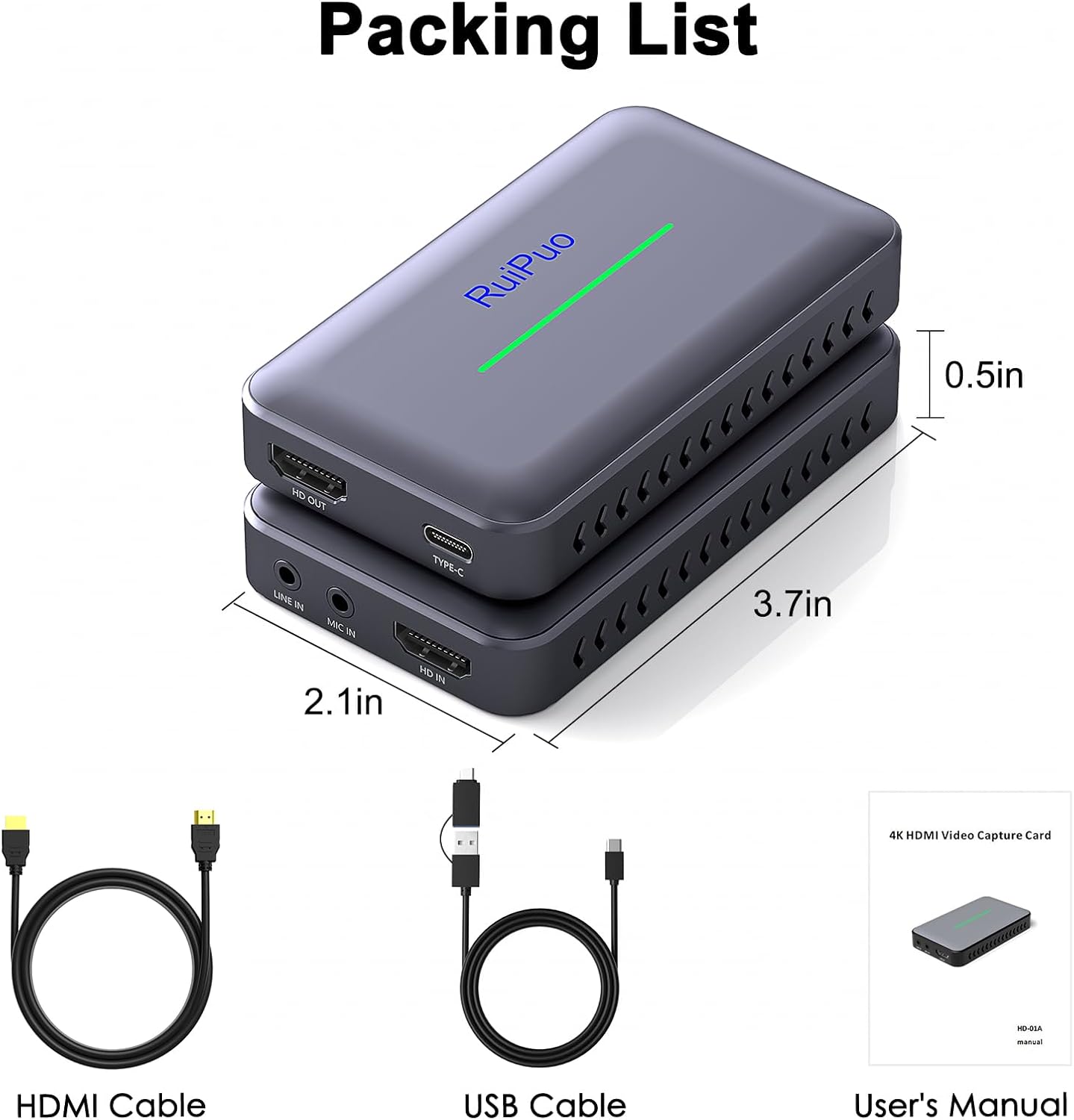 RuiPuo 4K 60HZ 1080P/60Hz 3.0 7/8/8.1/10/11, Video Capture Card, Single HDMI Input Video Capture Card HDMI to USB Audio