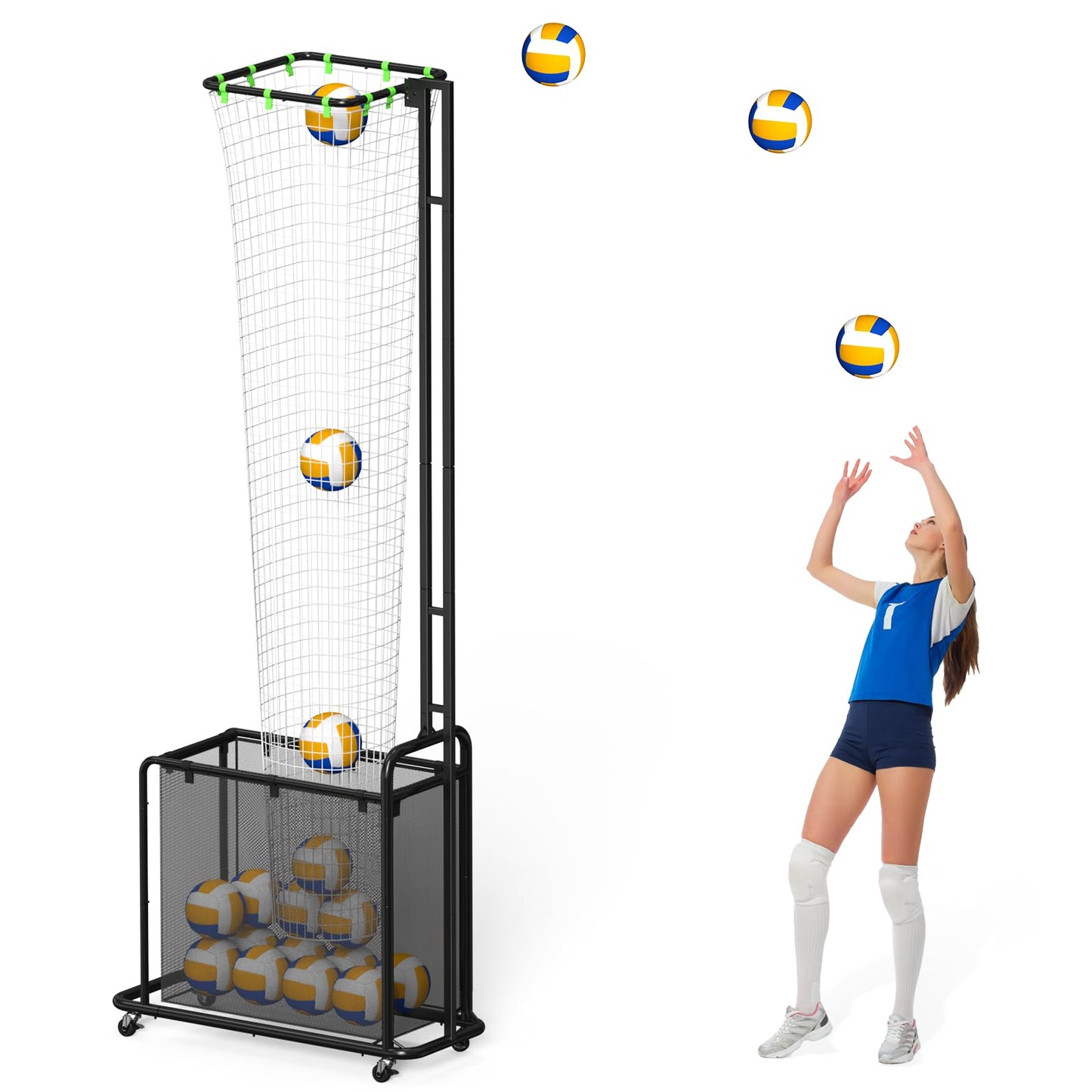 Volleyball Setter Training Equipment, Setting Trainer Net with Target Hoop, 5 Angles Adjustable, Height Adjustable for Serving Spiking Drills System with Ball Collection Bag