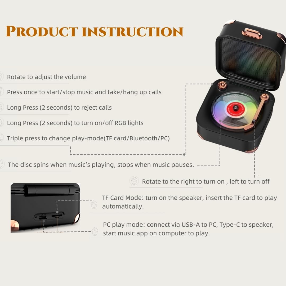 MiniLuxis Retro Bluetooth Speaker, Portable Mini Wireless Speaker with Clear Sound & Long Battery Life, Small Cute