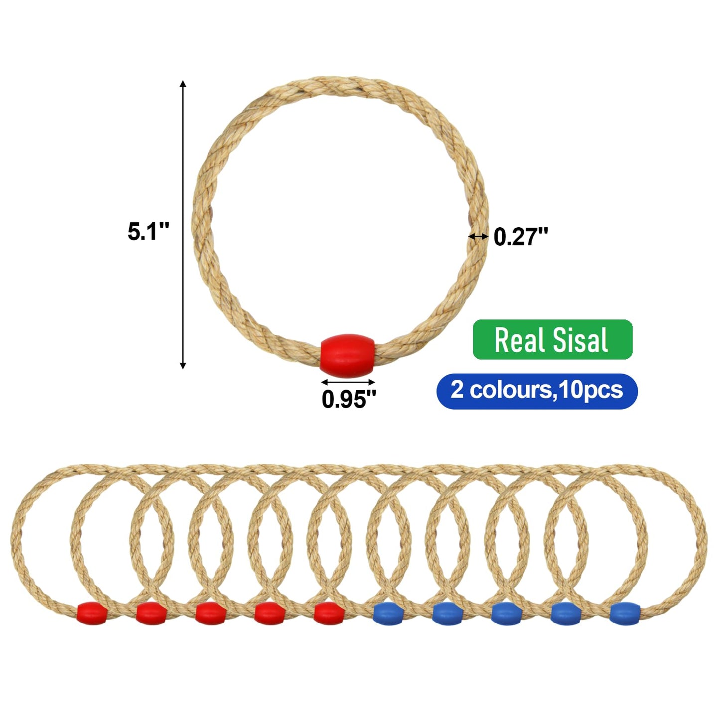 10 Pack Sisal Rope Ring Toss Game Replacement Parts for Kids and Adults, Outdoor Toss Rings for Speed Agility Practice Game,Yard Games Lawn Games for Party(Red and Blue)