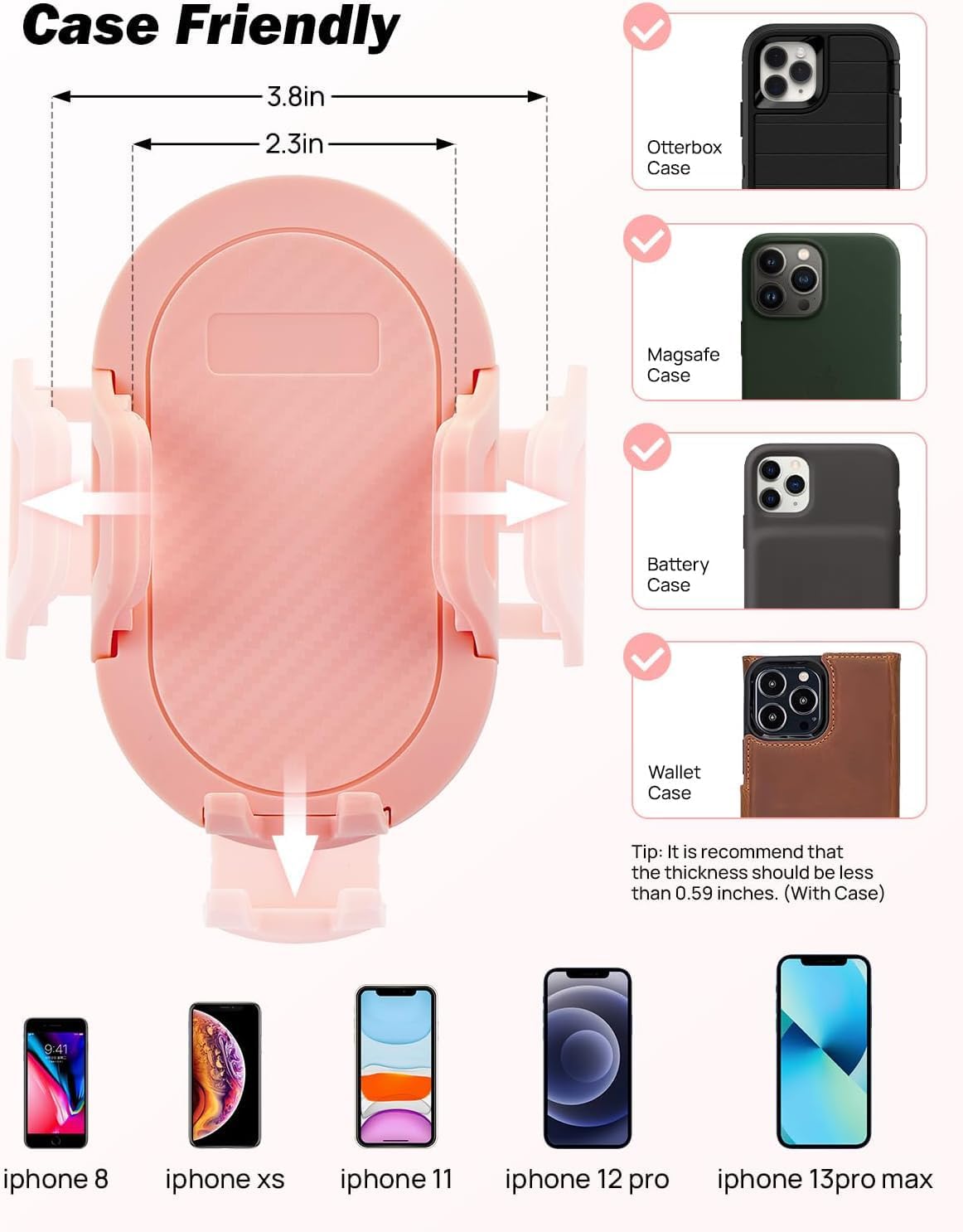 360 Smartphones,Pink,1 Pack JOYTUTUS Cup Holder Phone Mount for Car, Car Cellphone Large Adapter Long Arm with Degree