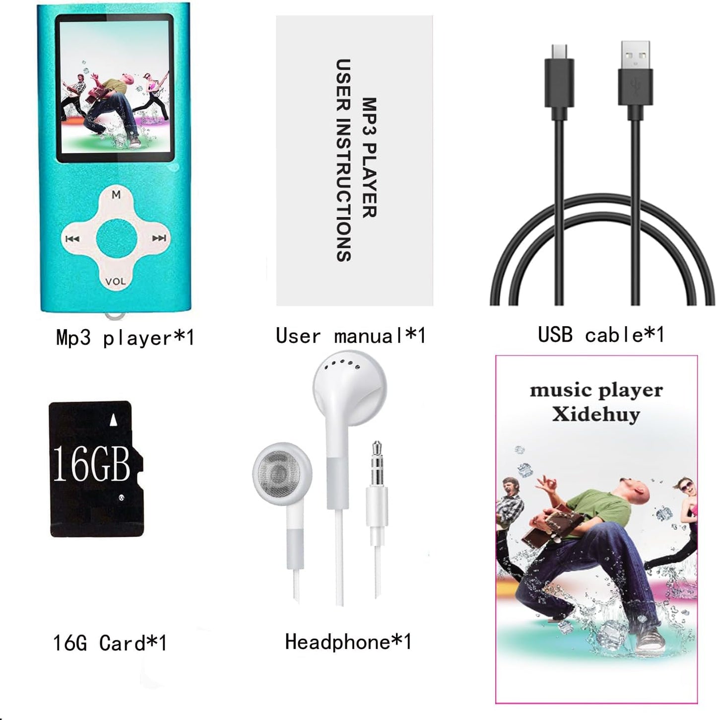 Xidehuy Mp3 16 Viewer/1.8 Player,Music Player with a GB Memory Card Portable Digital Music Player/Video/Voice Record/FM