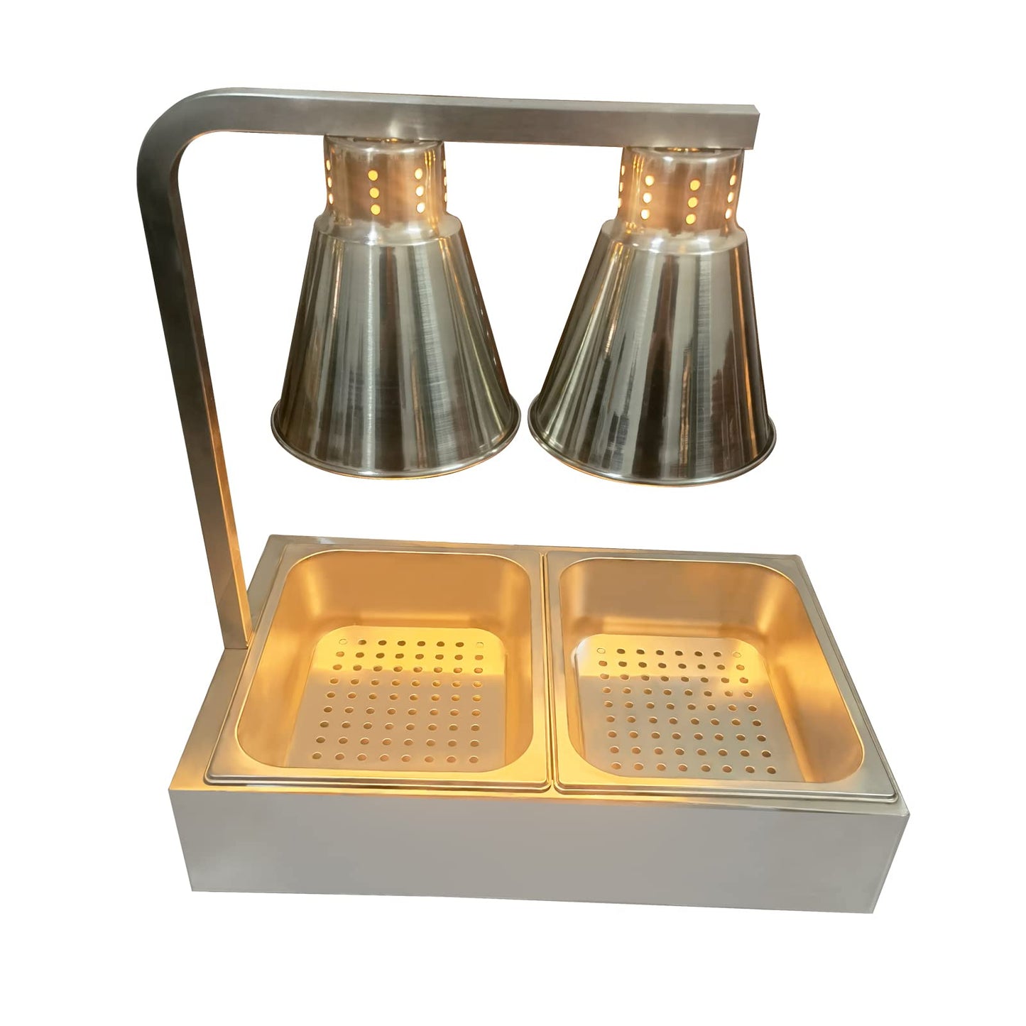Portable French Fry Warmer Infrared Heat Lamp Warmer Food Holding Station with Dual Bulbs and Trays Commercial
