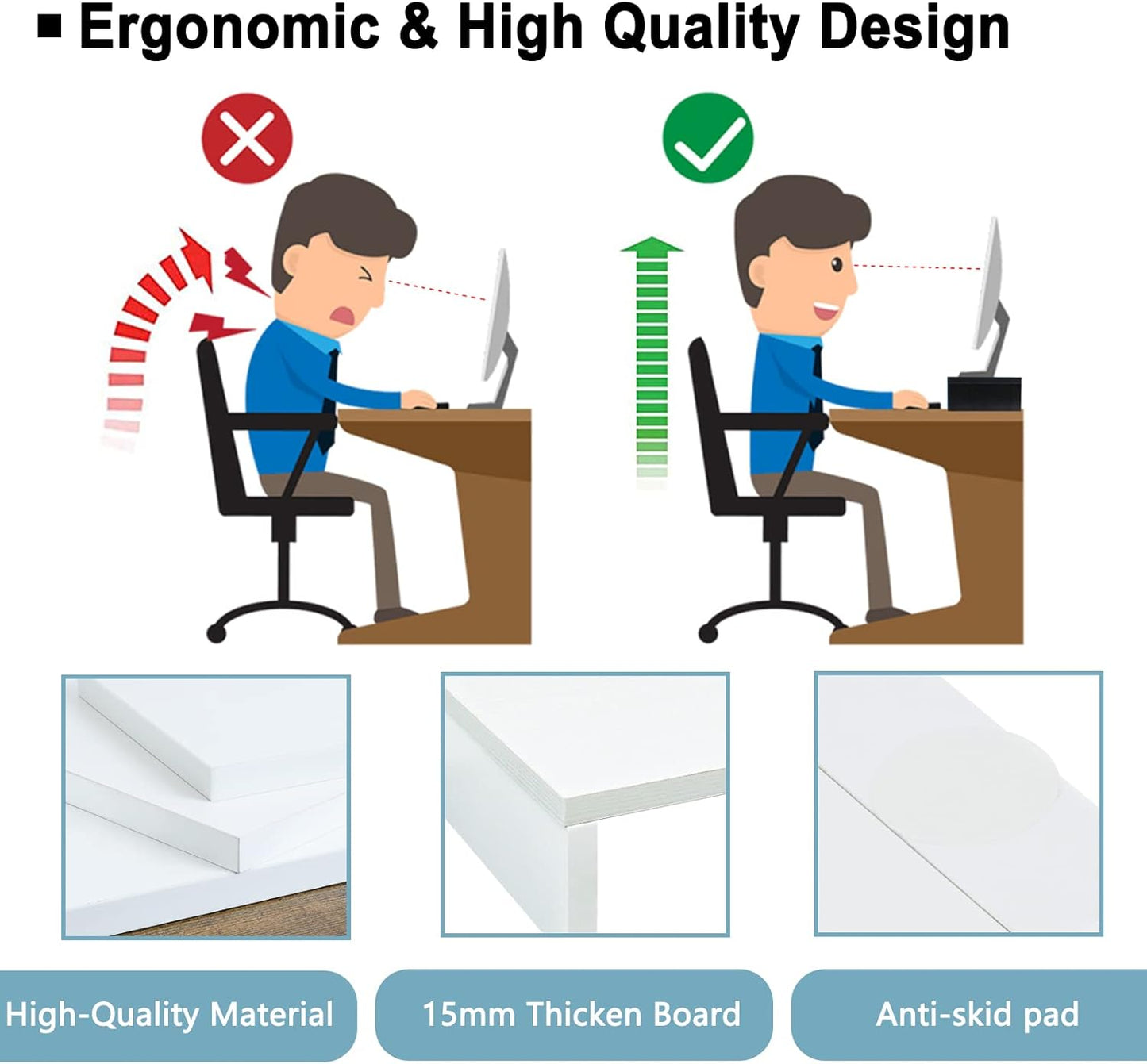 20 inch TEAMIX White Monitor Stand Riser, Wood Desktop Stand for PC/TV/Laptop/Printer, White Monitor Riser