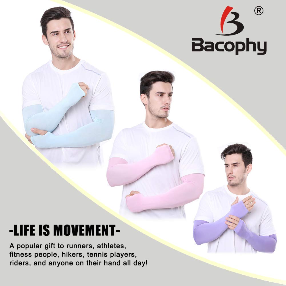 Bacophy 3 Pairs Arm Sleeves with Thumb Holes Women Men UV Protection Cooling, UPF 50 Compression Long Arm Cover