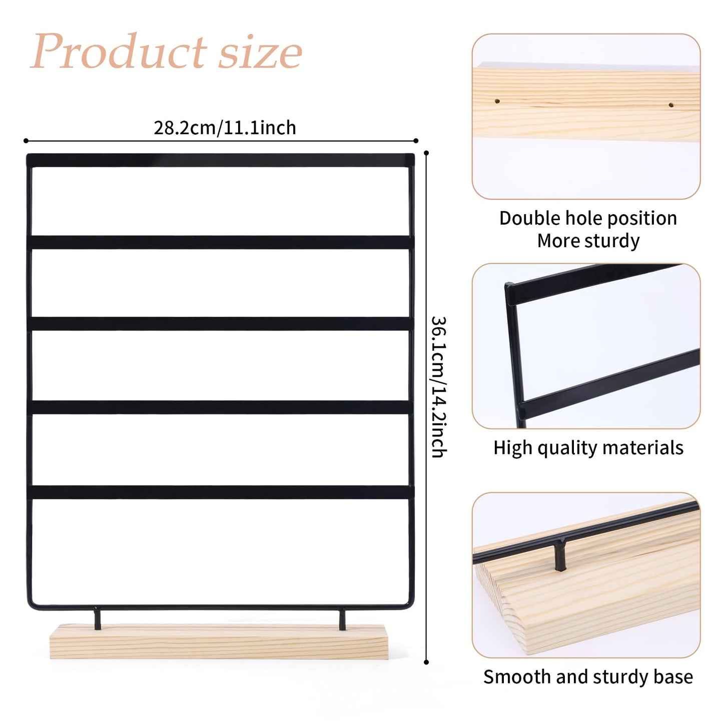 SNOWSTAR Hair Claw Clip Holder Organizer - 5 Tier Iron Rod Hair Clip Holder Storage for Women Girls, Wood Base Desktop Organizer