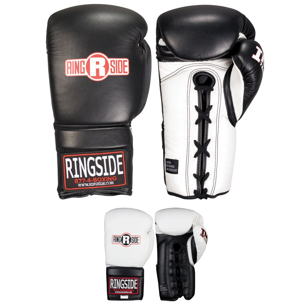 Ringside unisex adult Lace UP Boxing Gloves, Black, 16-Ounce US
