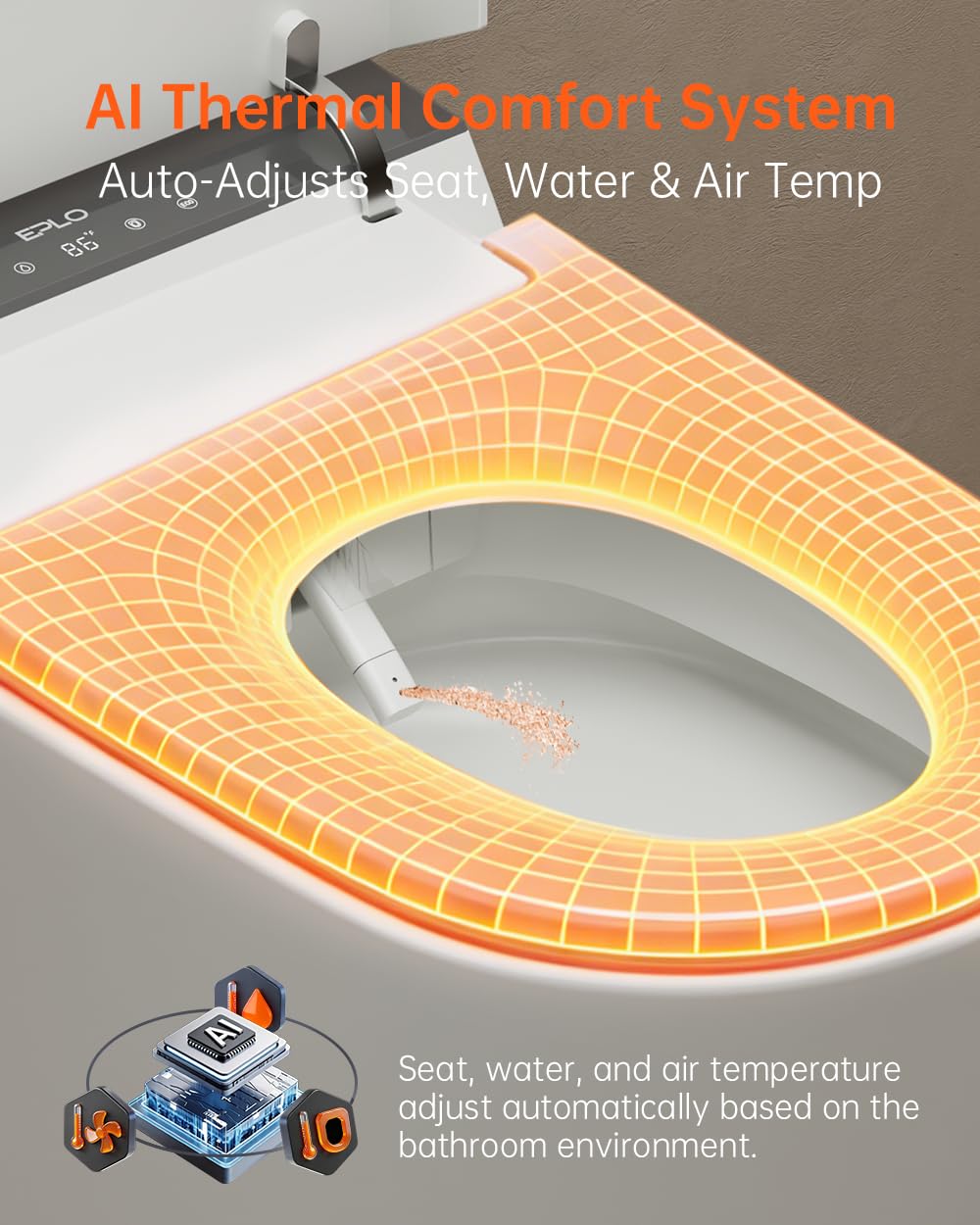 EPLO Luxury Smart Toilet Bidet with 1000g MaP Powerful Flush, Foam Shiled,Auto Open Close,Men's Urinal Auto Flush,Moving Dryer,ADA Comfort Height,Glass Panel Modern Elongated Toilet with Tank G20MAX