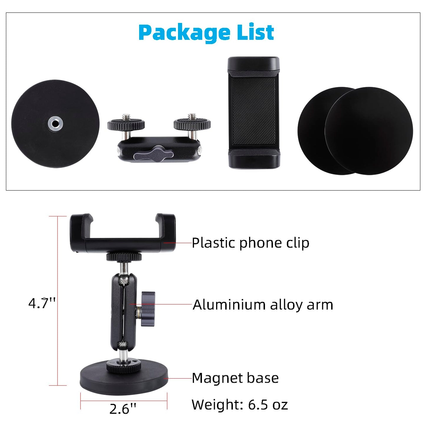 Gym Magnetic Phone Holder Mount with 360° Adjustable Dual Ballhead Magic Arm, Magnet Base Phone Mount for Gym Equipment, Refrigerator, or Any Ferrous Metal Surface, Compatible with All Smartphones