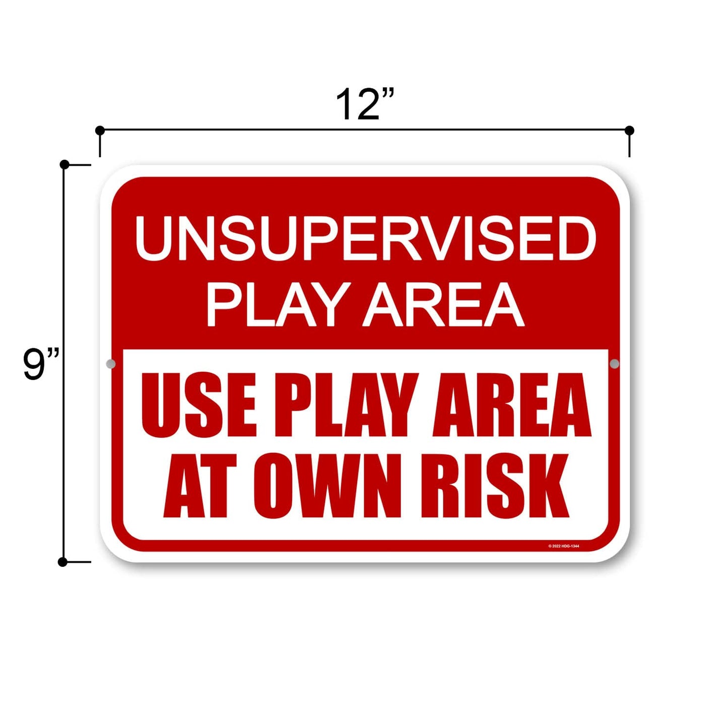 Honey Dew Gifts, Unsupervised Play Area Use Play Area at Your Own Risk, 9 inch by 12 inch, Metal Sign Post, Safety Signs for Children, Kids Warning Sign, HDG-1344