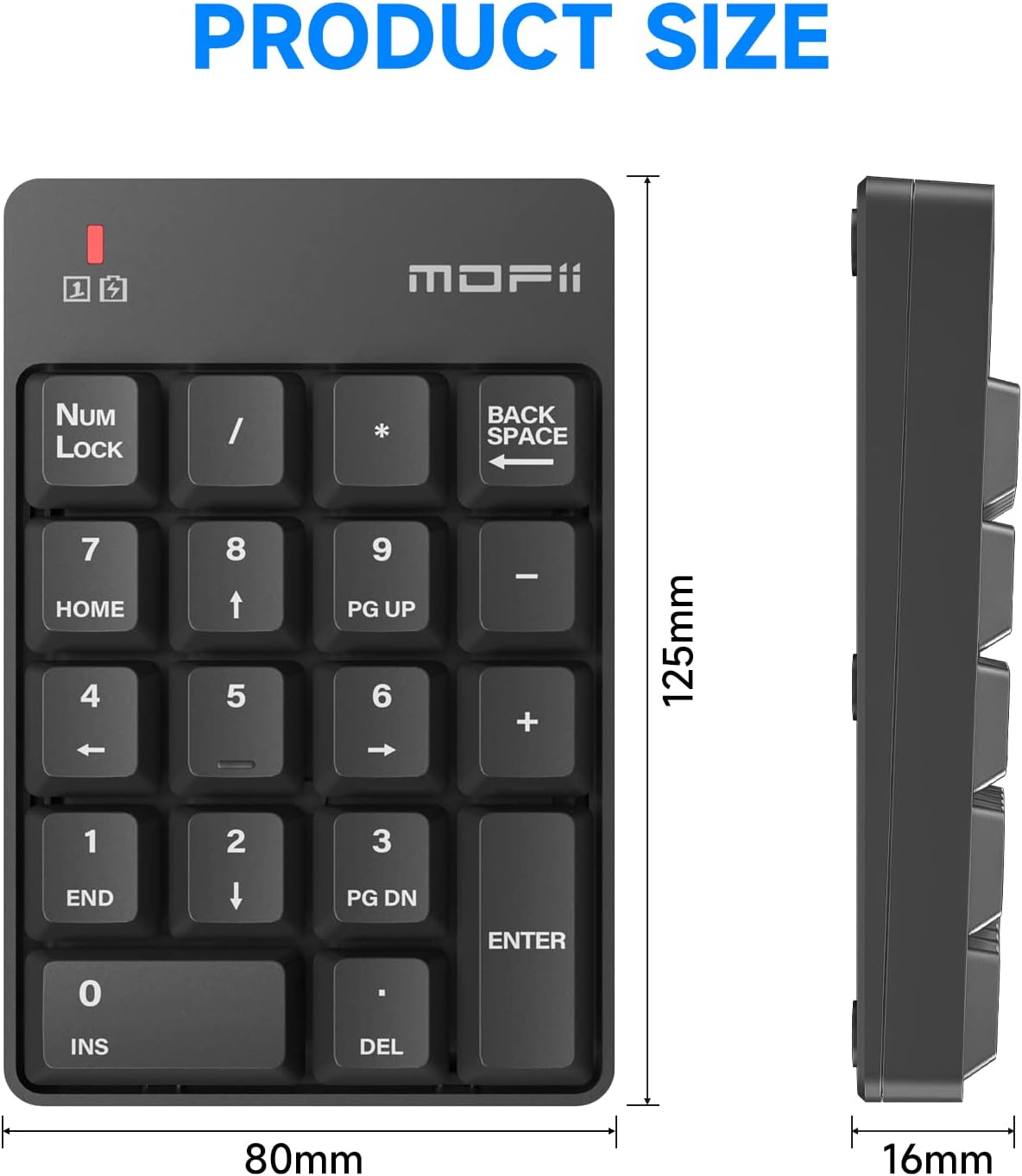 MOFII 2.4G 19 Accounting 10 Number Pad - Black Wireless Numeric Keypad Silent Keys USB Keypads, Portable Financial