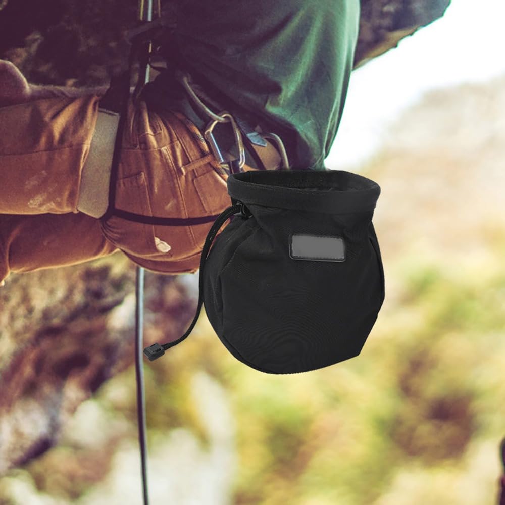 Chalk Bag with Adjustable Waist Belt – Durable Oxford Cloth Climbing Chalk Pouch for Rock Climbing, Gymnastics & Fitness Training (Black, 16x16x6cm)