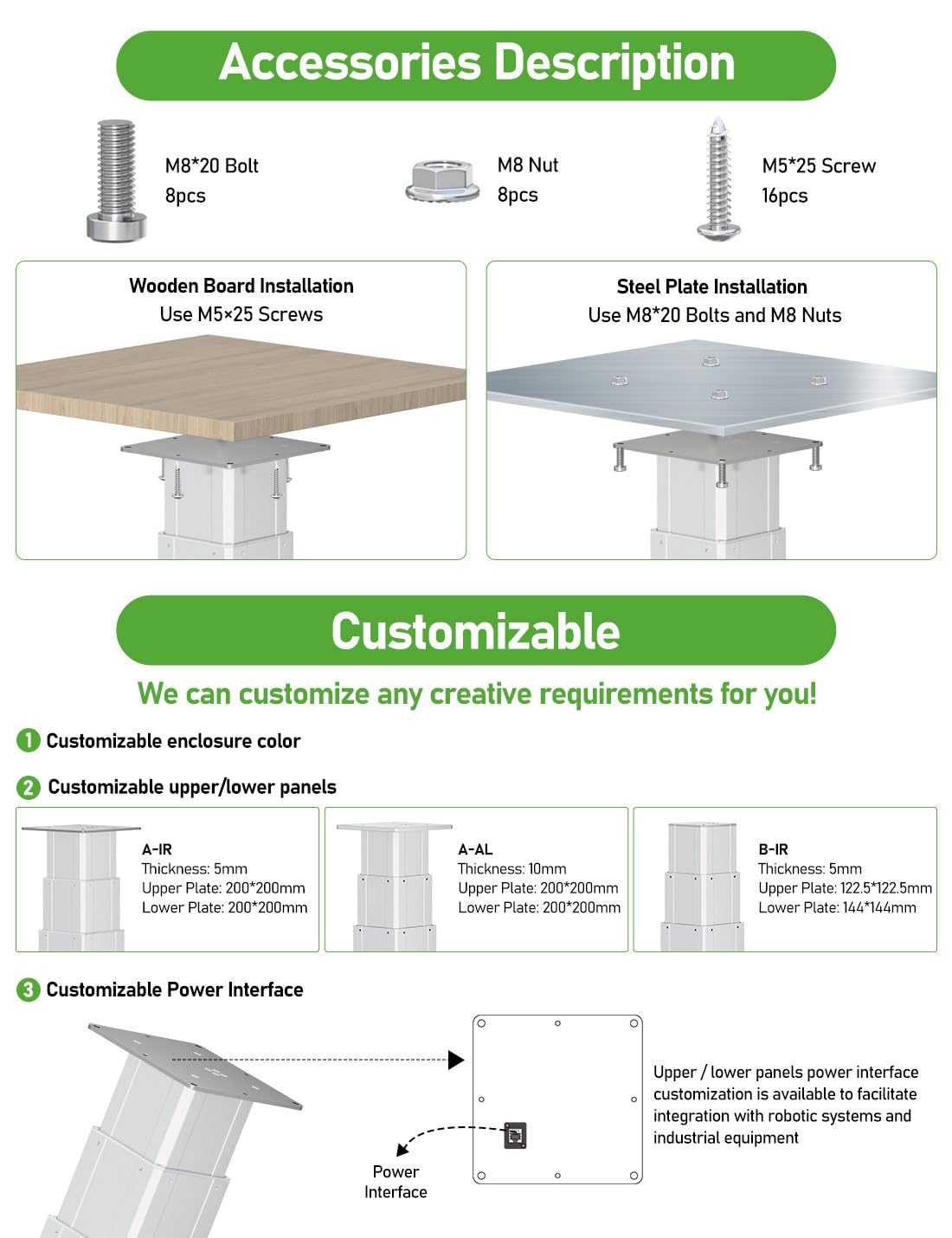 DIHOOL Electric Lift Table, Motorized Lifting Column, Heavy Duty 450Lbs, 14.6" to 30.1" Height Adjustable Table Leg, RV Telescoping Lifting Platform, Wireless Remote & APP Control