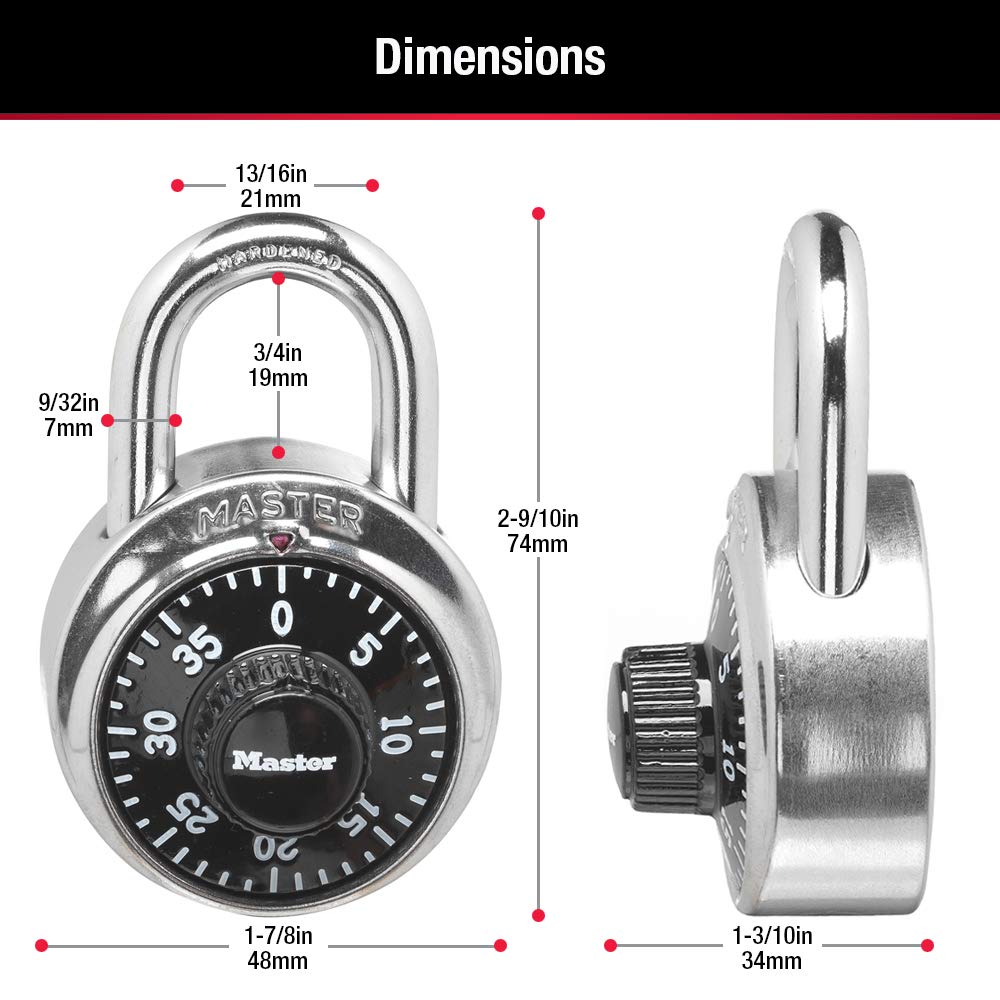 Master Lock Black Gym Locker Lock Combination Padlock, Indoor Combo Lock with Preset 3-Digit Code for Cabinets, Storage, 2 Pack, 1500T