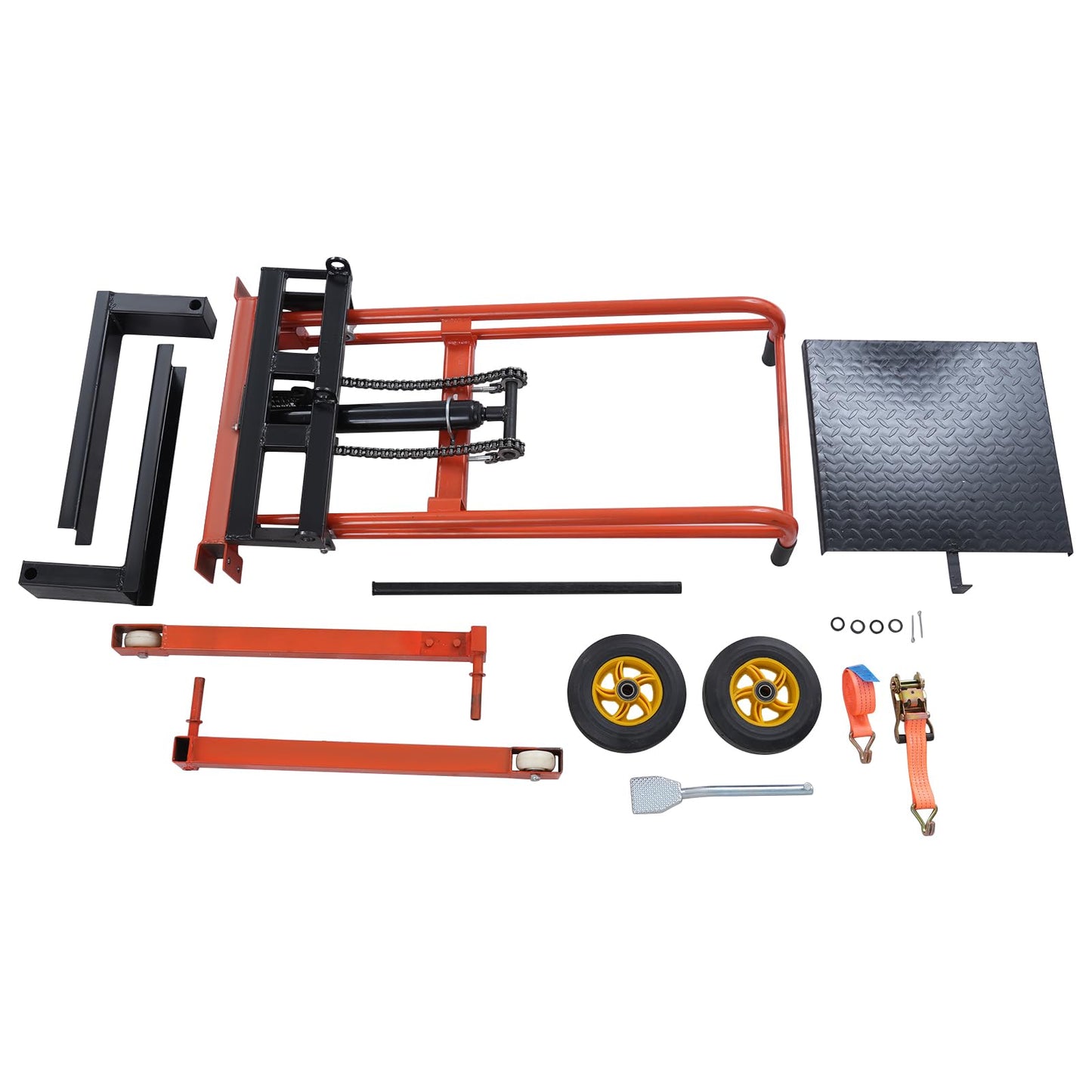 Hydraulic Material Lift Pallet Truck, 577LBS Capacity Adjustable Lift Stacker Heavy-Duty Hydraulic Material Lift Winch Stacker Forklift w/Removable Lifting Plate for Workshops Warehouses Factories