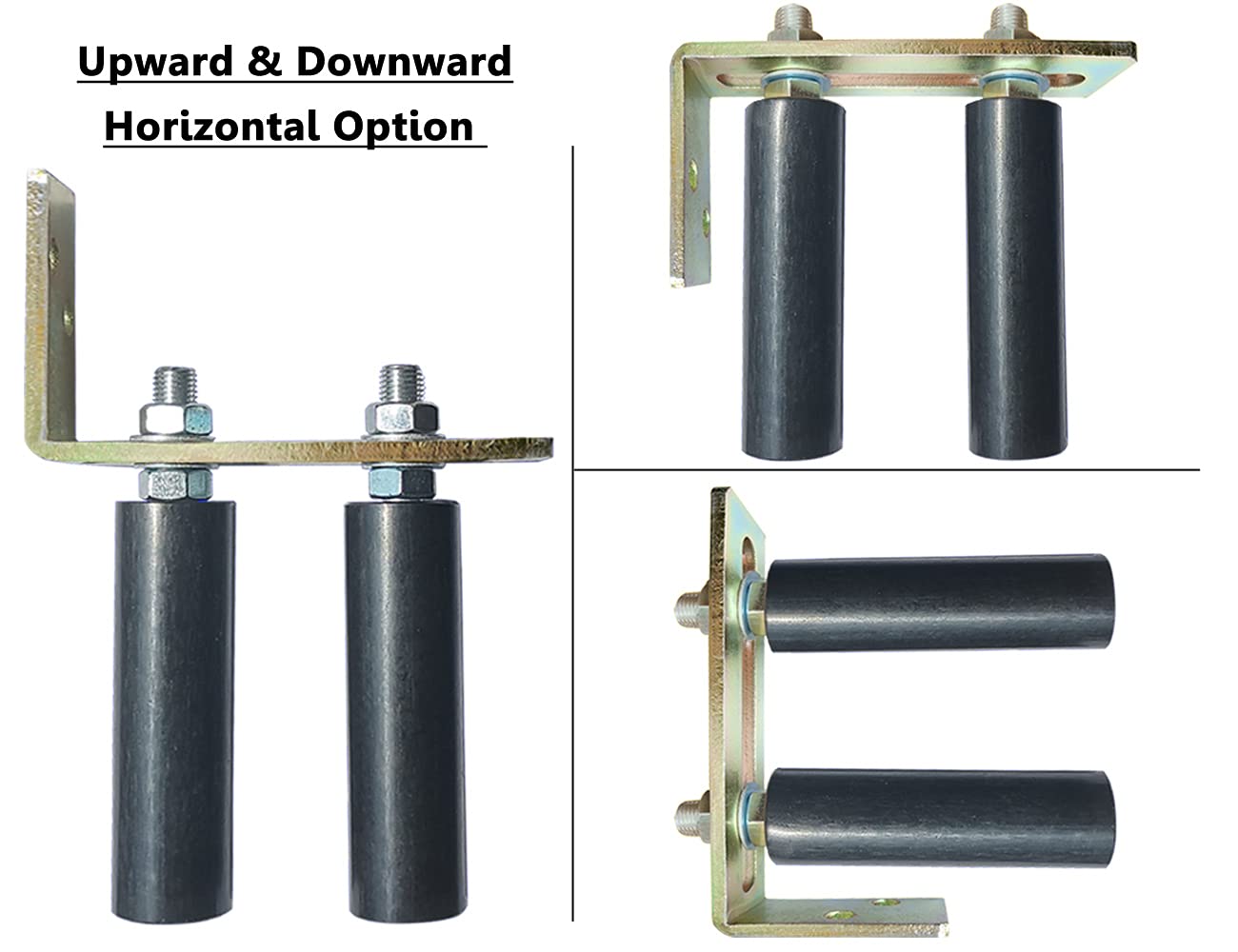 Mageway Universal Heavy Duty Slide Gate Guide Roller 6" Black L Rear Post Bracket Adjustable Dual Nylon Rollers Gate Support Assembly for Sliding Rolling Gates, Install Tools Inlcuded