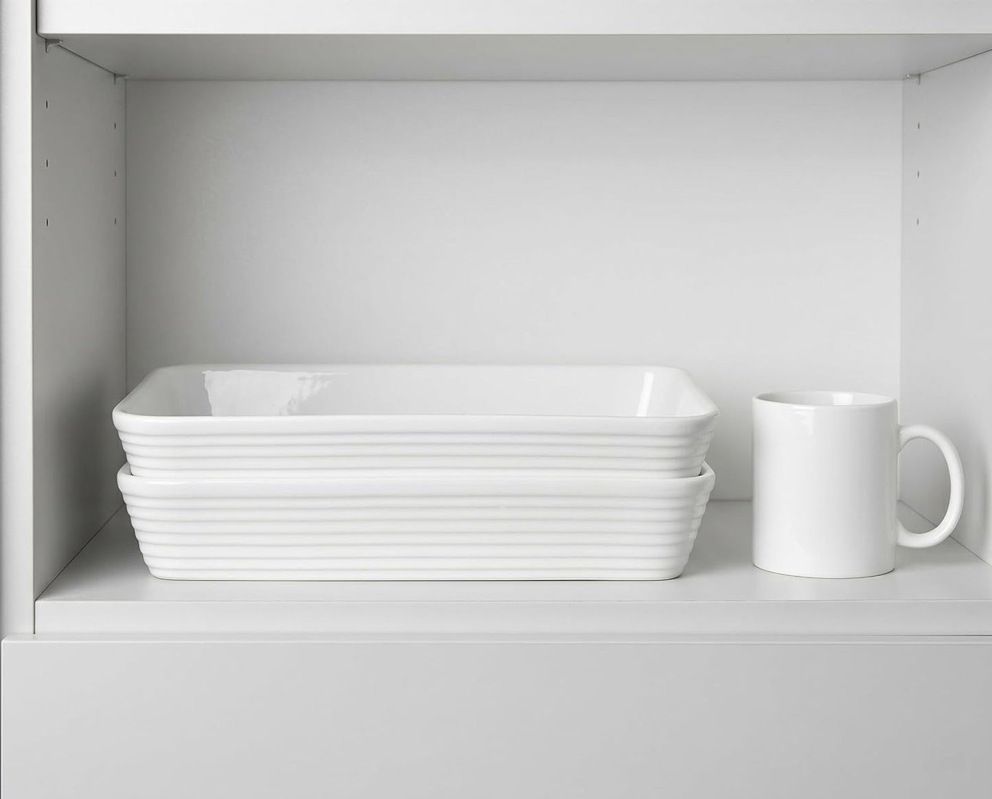 ONEMORE Ceramic Baking Dish - 9x13 Large Rectangular Casserole Pan for Lasagna & Family Meals - Ribbed White Bakeware