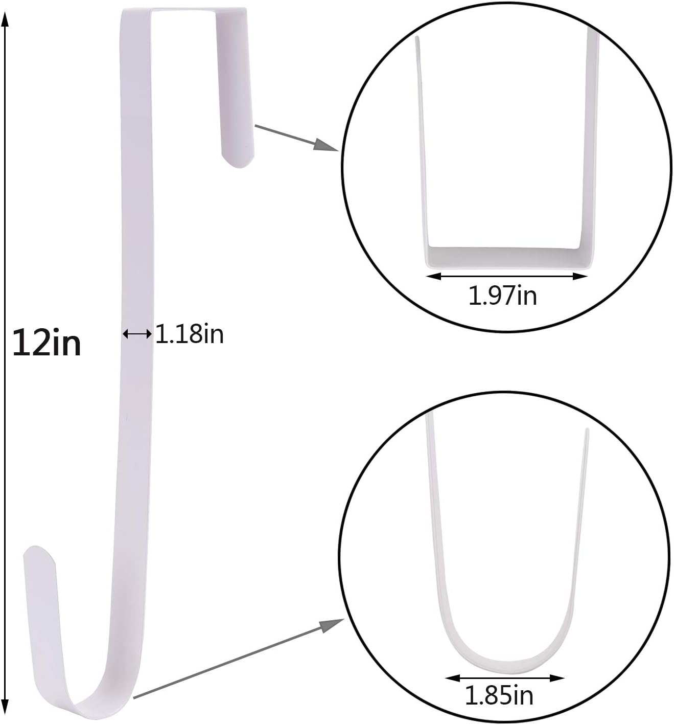 Wreath Hanger - Durable Steel Over The Door Hook for Front Door | White Finish, 4