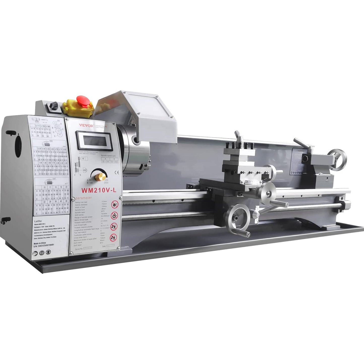 VEVOR Metal Lathe, 8.3'' x 29.5'' Benchtop Metal Lathe 0-2500 RPM Continuously Variable Speed 750W Brushless Motor Metal Gears with LCD Display Metal Lathe Machine