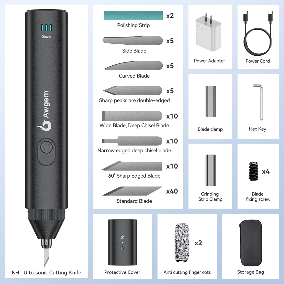 Ultrasonic Cutter Knife,40kHz Vibration & 40W,2in1 Ultrasonic Cutter & Polisher,Auto Power Adjustment,3 Cutting Powers For 3D Printing,Model Mods & DIY