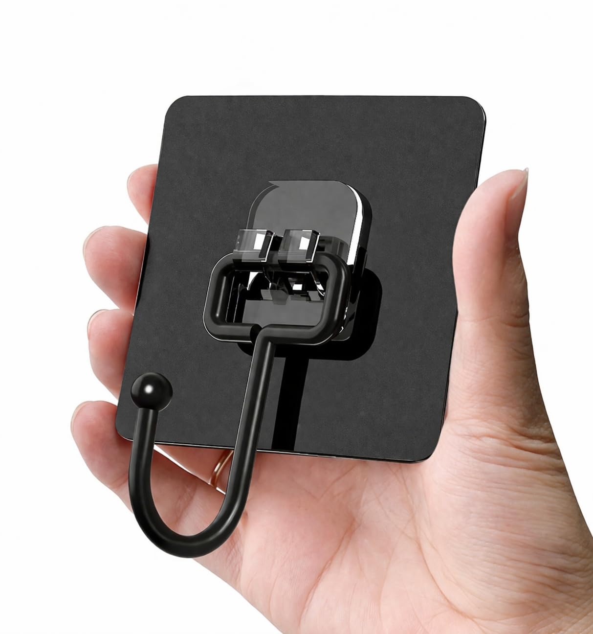 Black Metal Adhesive Wall Hooks Light Duty 6-Pack, No Drill Waterproof Sticky Hooks for Bathroom Kitchen Garage, Strong Wall Hooks for Towels, Keys, Coat, Tools, Holds Up to 20 lbs