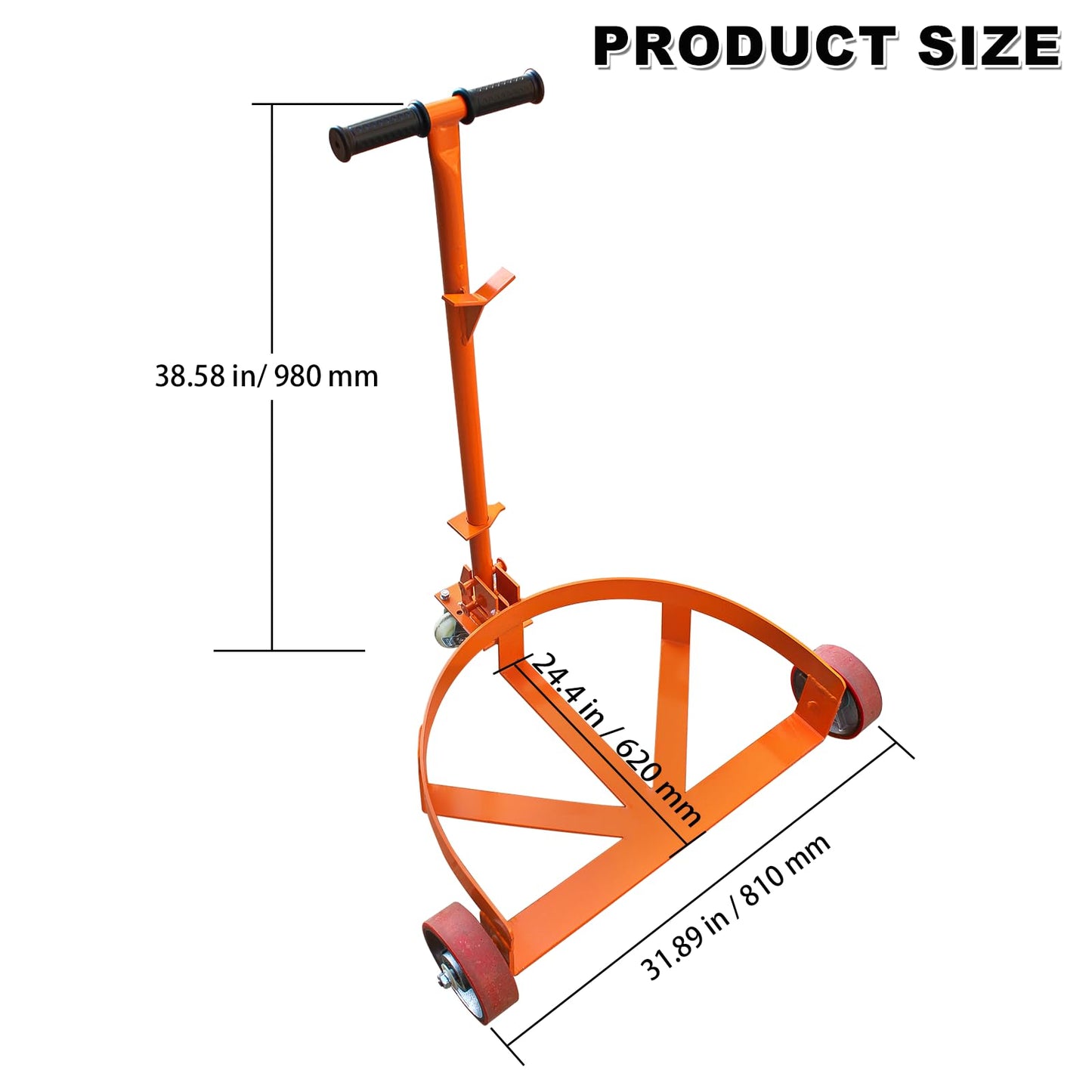 55 Gallon Drum Dolly Heavy Duty, 1200 lbs Capacity Barrel Cart with Adjustable Handle & Locking Caster, Low Profile Steel Drum Truck for Industrial, Warehouse, Workshop Use-Orange