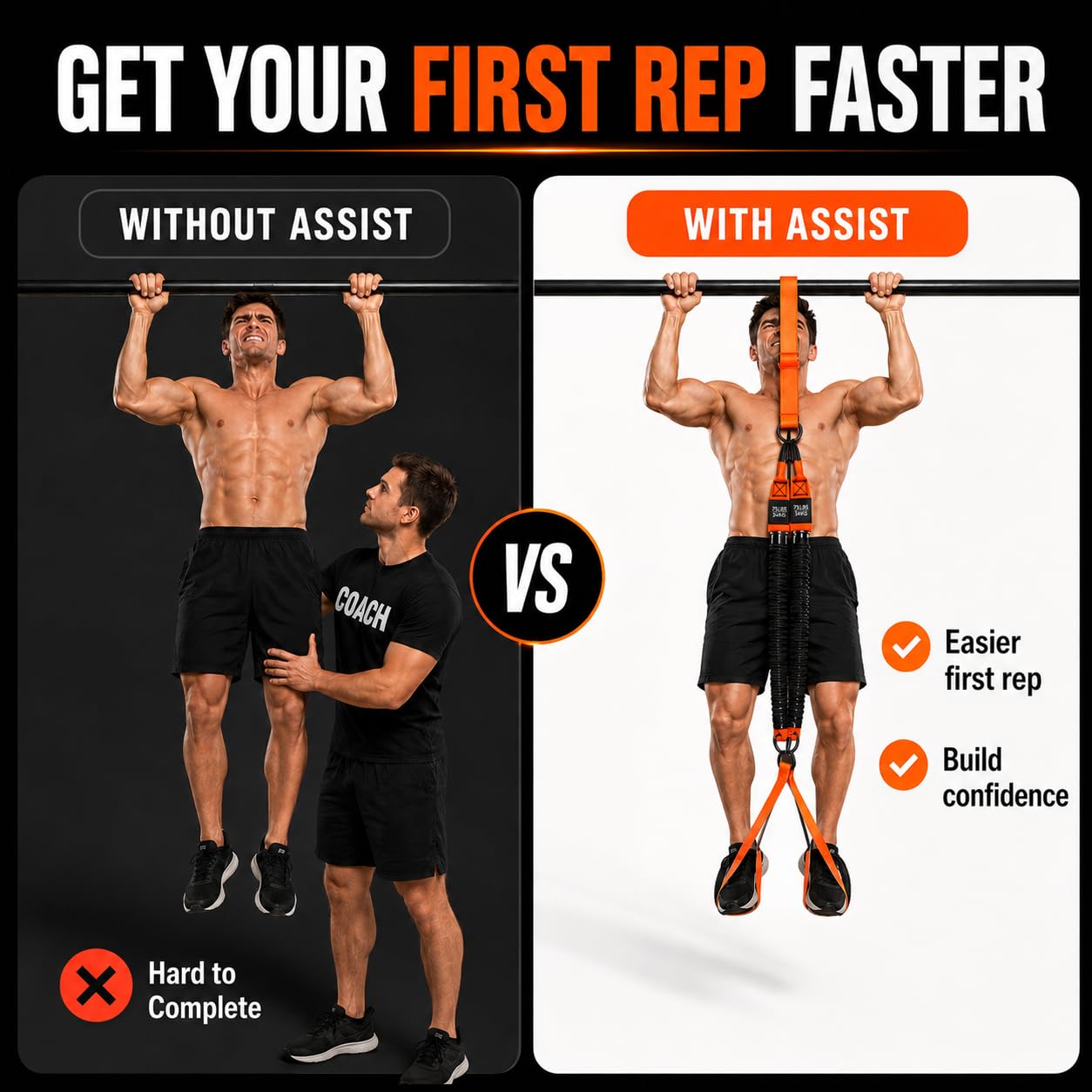 Pull Up Assistance Bands with Double Footrest - Heavy Duty Adjustable Resistance Bands, Height Adjustable Pull Up Assist System for Home Gym (75-150 LBS)