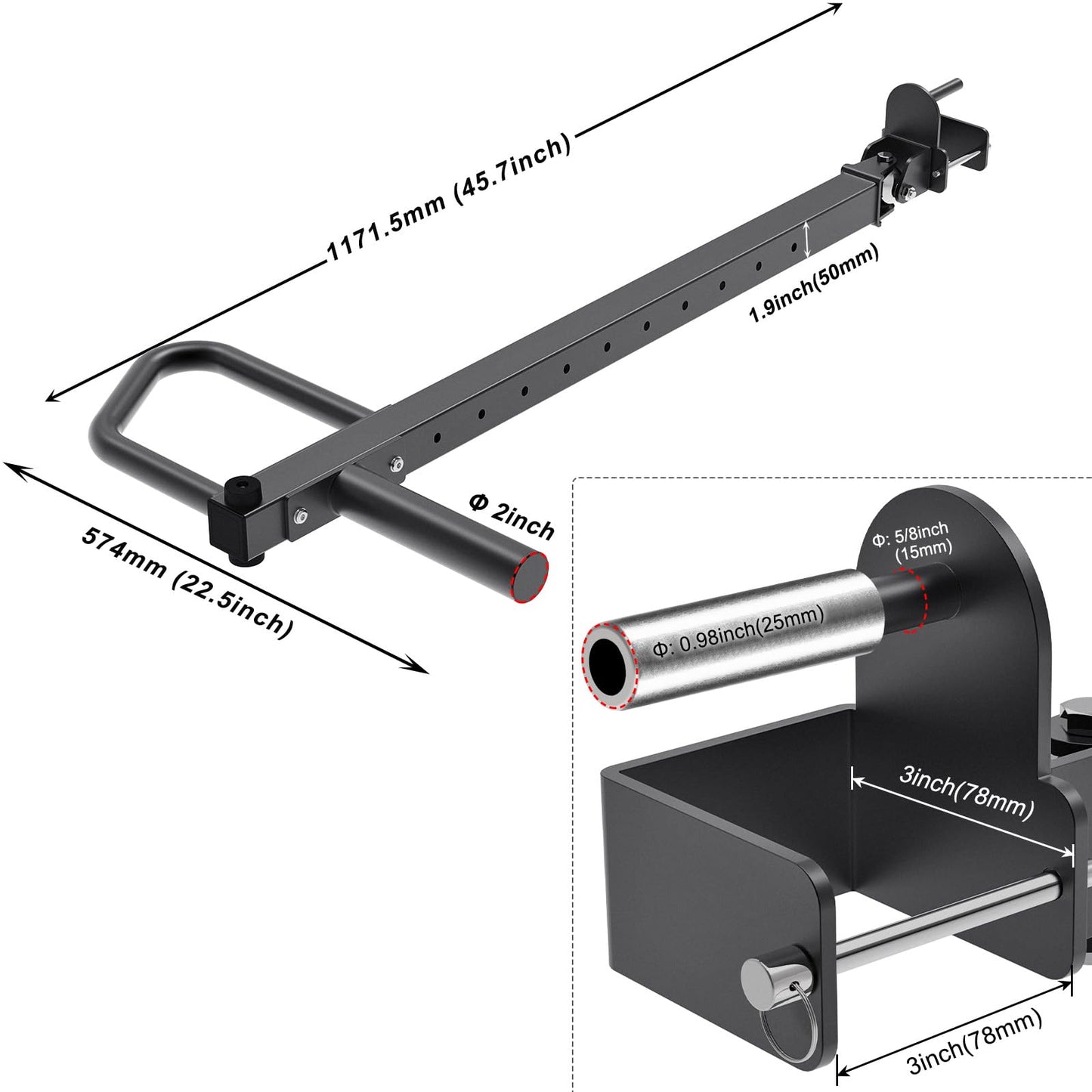 SELEWARE Heavy Duty Adjustable Jammer Arms Lever Arms - 600 lbs Capacity, Alloy Steel, Fits 3'' x 3'' Power Racks with 5/8" or 1" Holes, Home Gym Strength Training, Compatible with 2" Olympic Plates