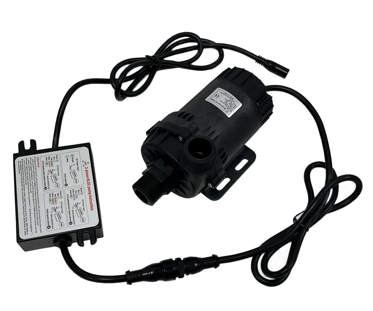 SHYSKY Heavy Duty Low Noise 24V 120W Micro Brushless DC Water Pump DC60G-24120S-1 39ft 1003GPH, DRY RUN Protection, For Cooling Circulation Pressure Sys