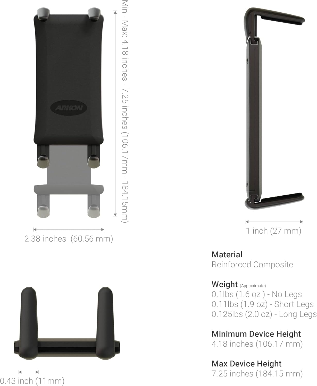 ARKON 7.25 inches Mounts - Car Phone Holder | Secure Grip | Heavy Duty | Drill Base Car Phone Mount | Spring-loaded