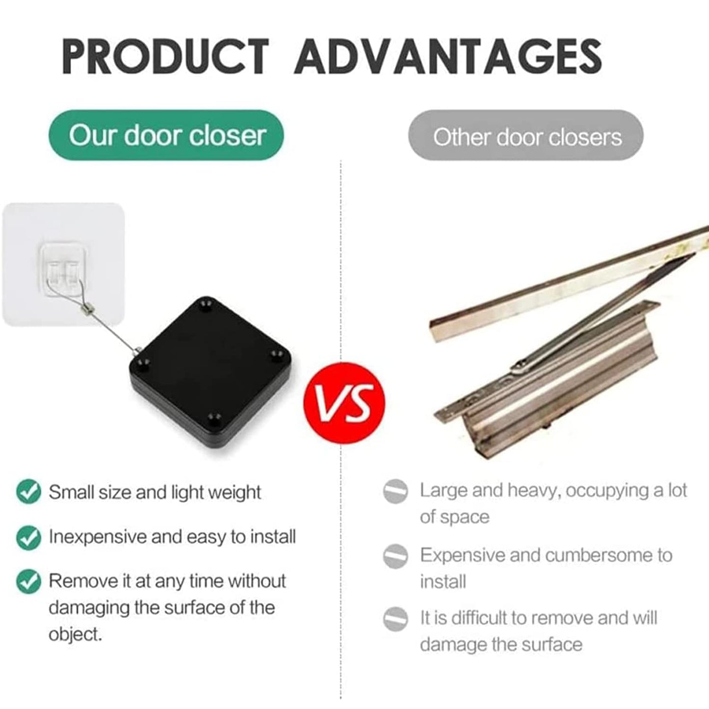 SHIMIDO Upgraded Retractable Automatic Door Closer - Tool-Free Installation, Powerful 3.5lb Pull Shuts Doors Completely - Compact Universal Fit for Screen, Sliding & Almost All Doors (Black)