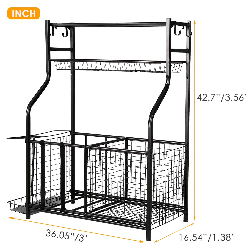 Snail Garage Storage System Sports Equipment Organizer with Baskets and Hooks, Sports Gear and Ball Storage Rack with Wheels for Garages, Playgroup, Gym and Schools, Powder Coated Steel, Black